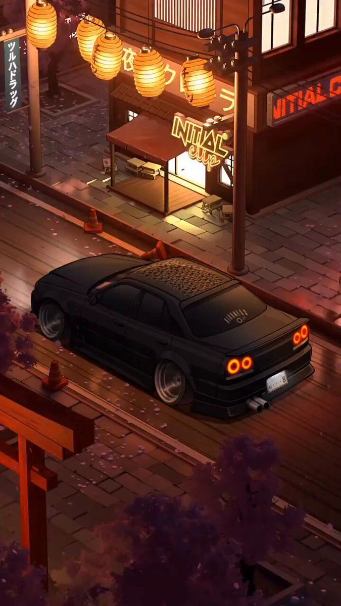 675x1200 JDM Car Sakura Street Animated Wallpaper, #Aesthetic #Neon #iPhone #Wallpaper #Sakura #Mobile #Live