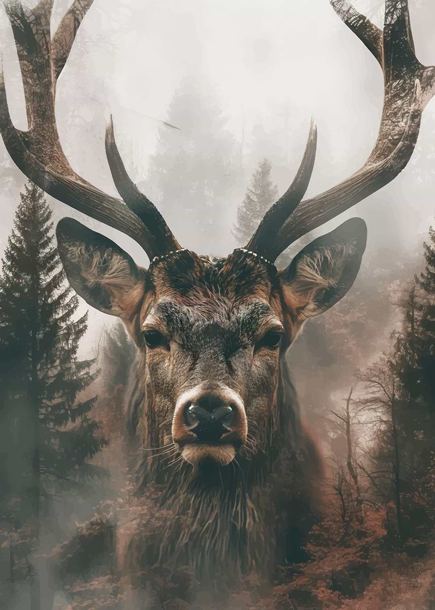 857x1200 Deer in Foggy Forest