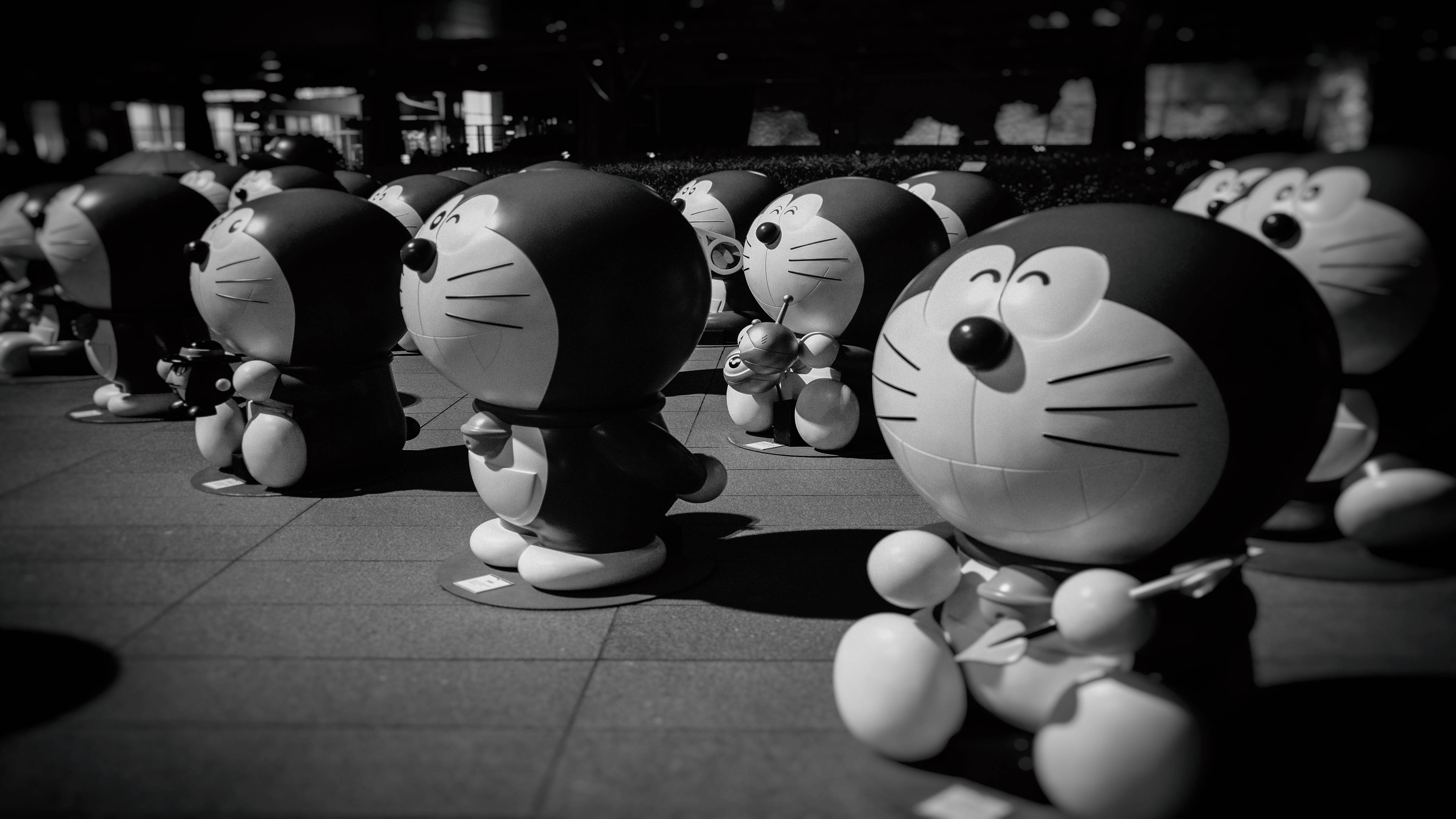 3840x2160 Download Grayscale Doraemon 4K Wallpaper