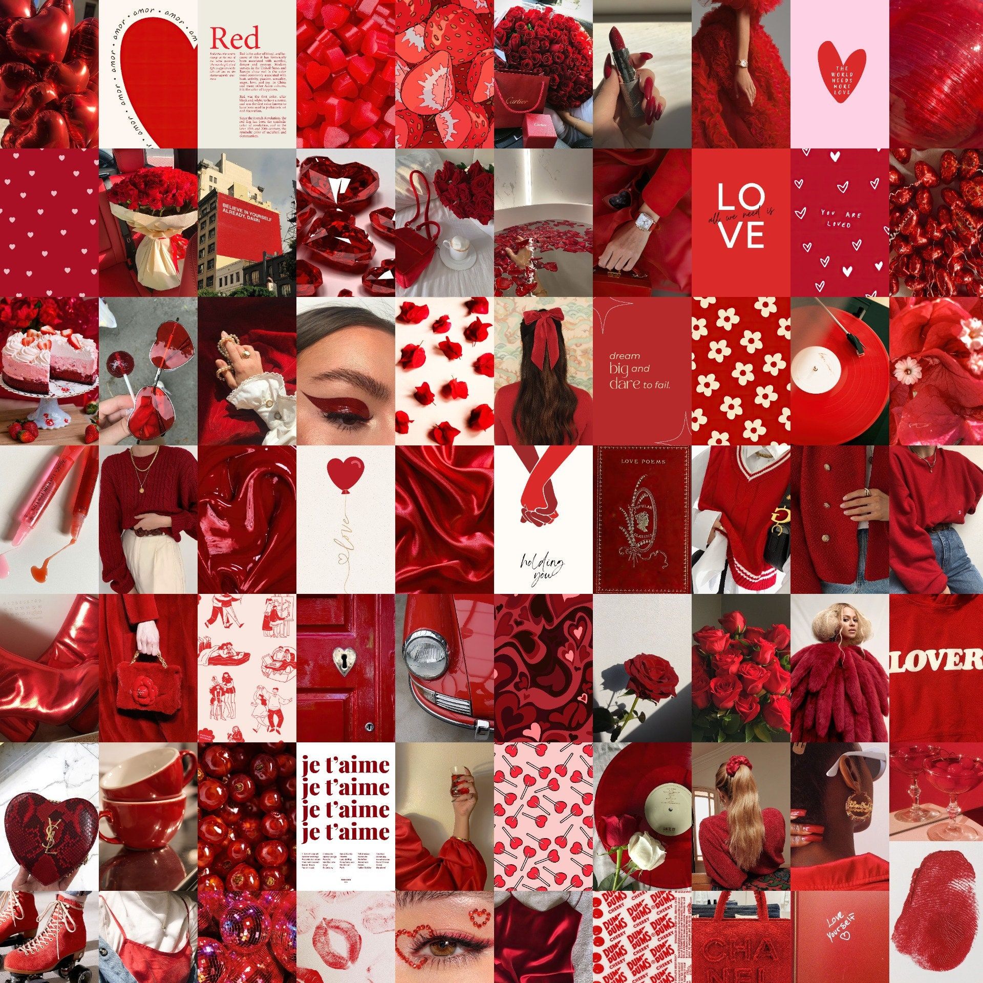 1920x1920 70PCS Red Aesthetic Wall Collage Kit, Valentine Photo Collage, DIGITAL College Kit, Aesthetic Room Decor