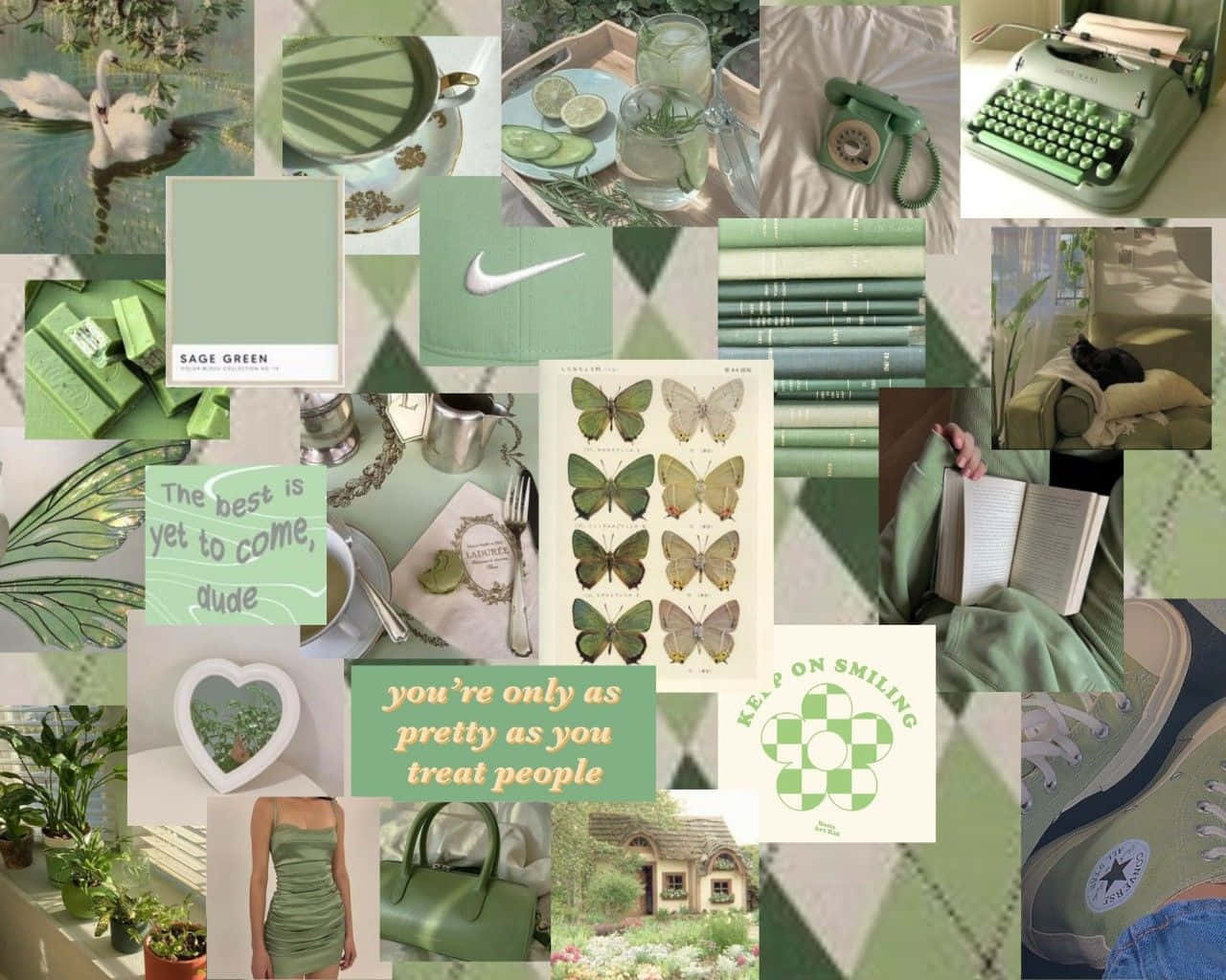 1280x1024 Download Cute Green Aesthetic Collage Wallpaper