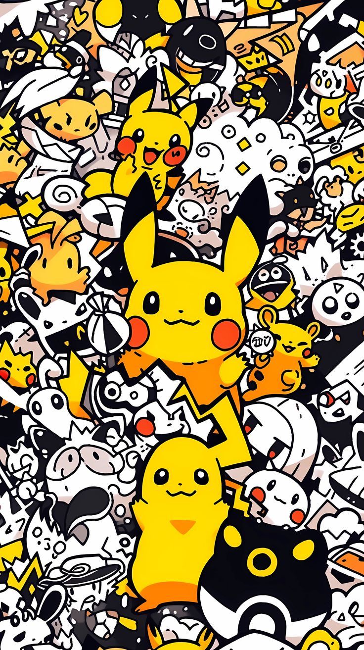 736x1313 Original Wallpaper. Pikachu Simple Doodle, Falling in Love with Black and White Tones