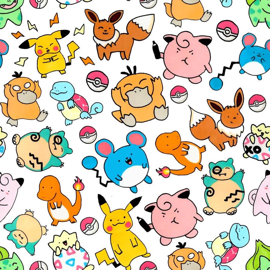 899x899 Pokémon Kawaii Fabric, Pikachu Fabric Bulbasaur 55in Wide by the Half Yard, Gifts Packing Fabric Quilting Cartoon Anime Cotton Fabric