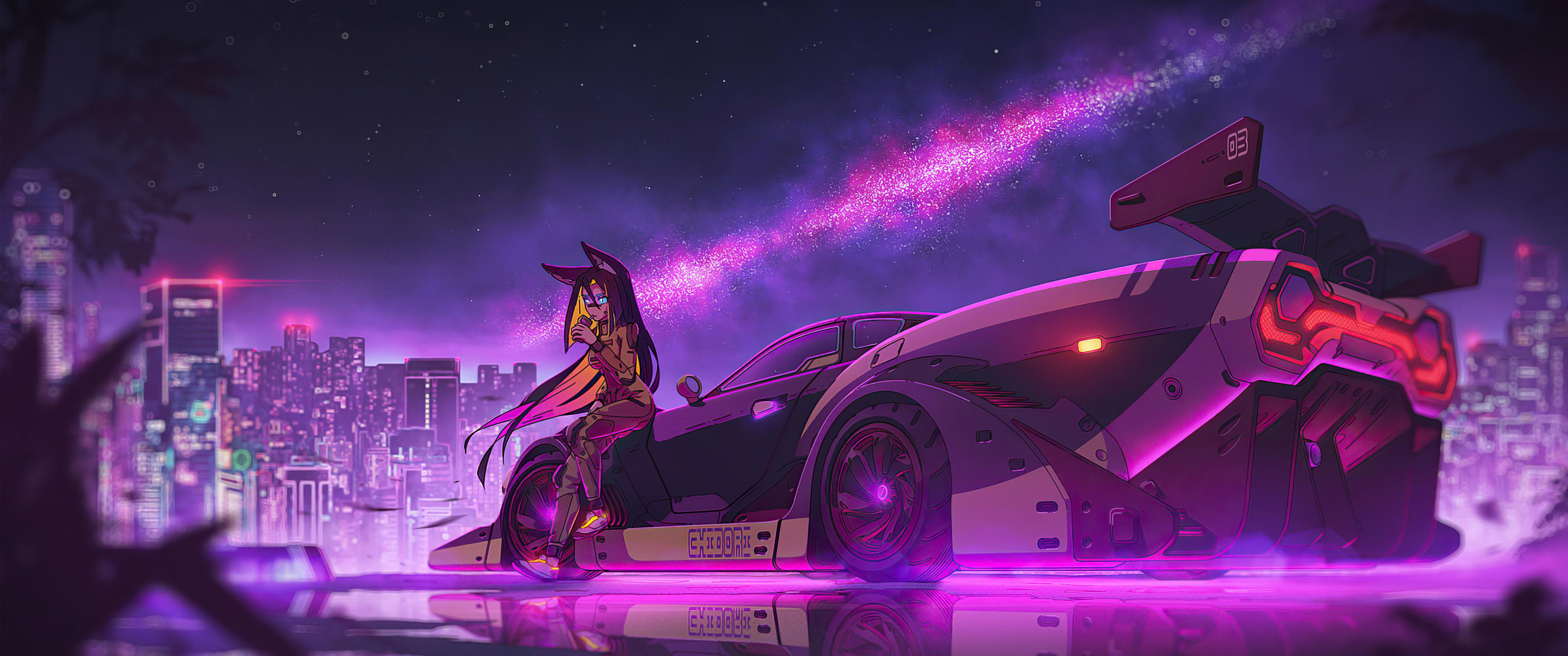 3440x1440 Anime Girl with Cyberpunk Ride x 1440
