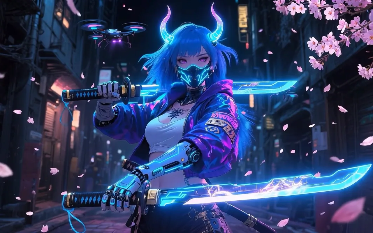 1280x800 Cyber Neon Oni live wallpaper preview