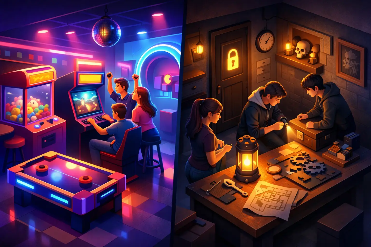 1536x1024 Arcade vs Escape Room: Which Group Outing Wins?