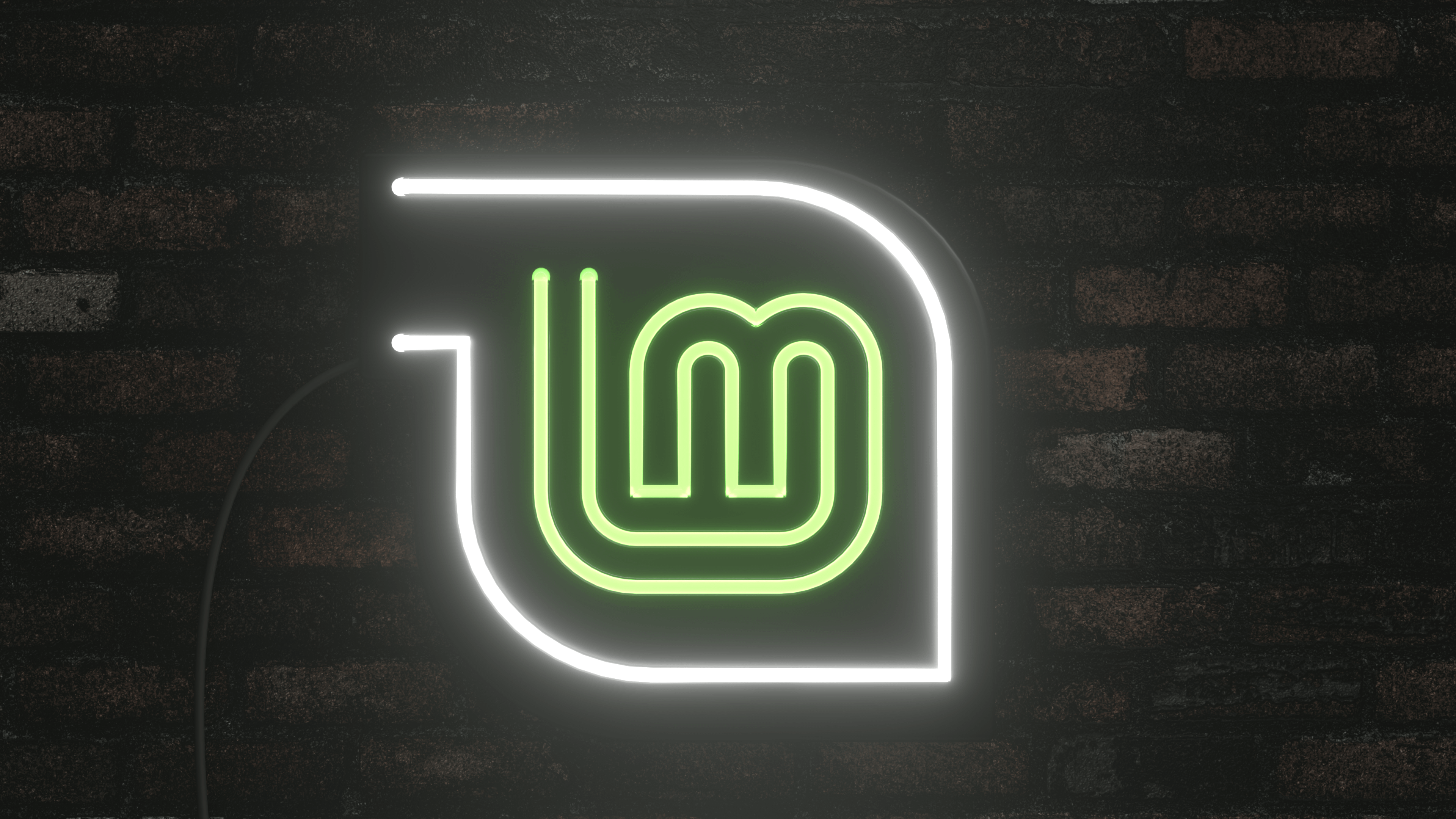 3840x2160 Made the Linux Mint logo into a neon sign desktop wallpaper. (Art by me)