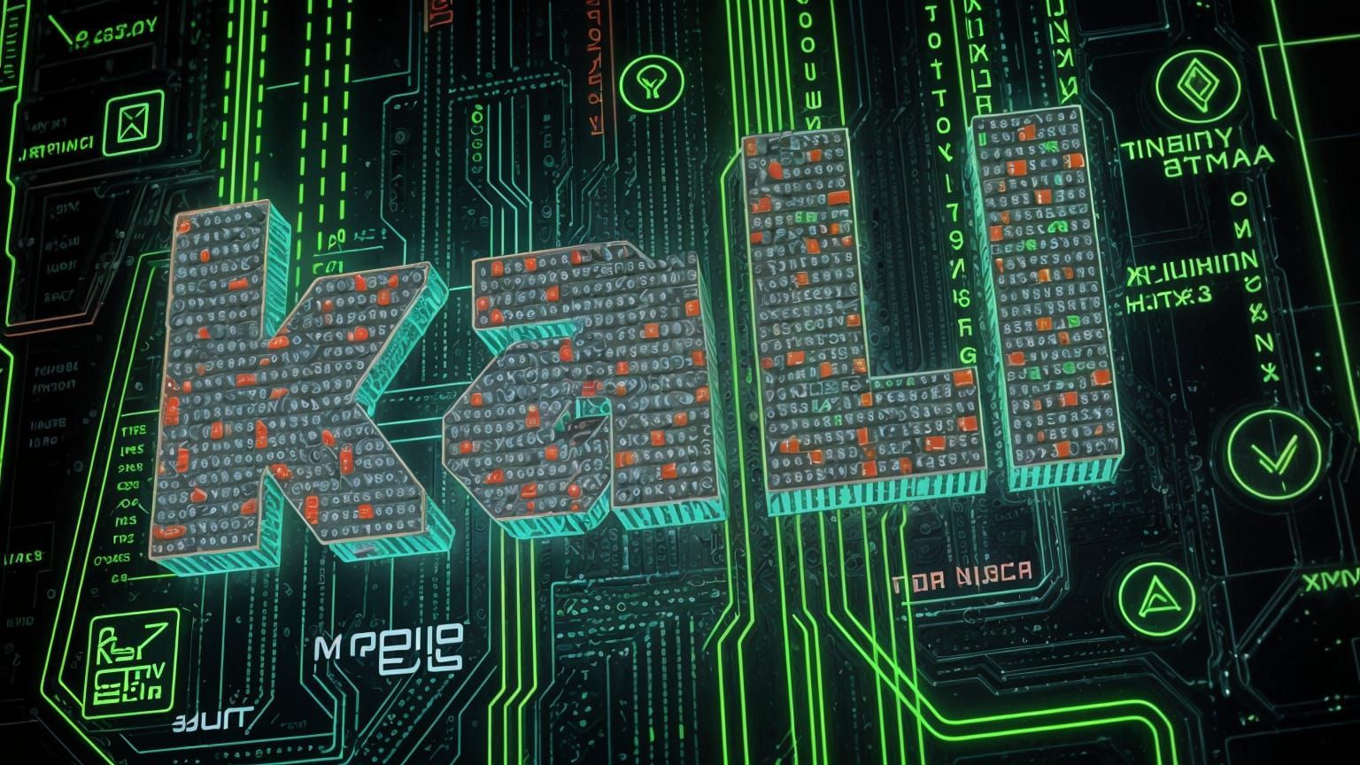 1536x864 Futuristic Kali Linux Logo in Neon Matrix Style