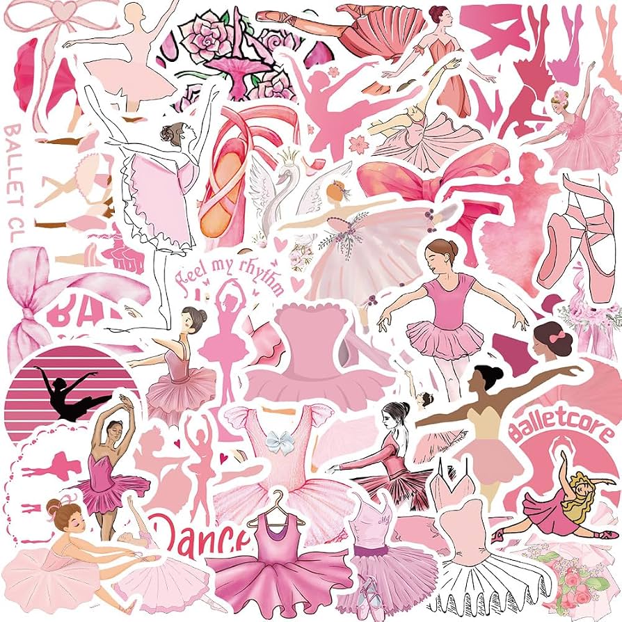 894x894 Cute Pink Ballet Aesthetic Stickers for Girls Women, 50PCS Love Ballet Waterproof Stickers for Water Bottles Laptop Scrapbook Journal, Gifts for Ballerina, Dance Party Supplies