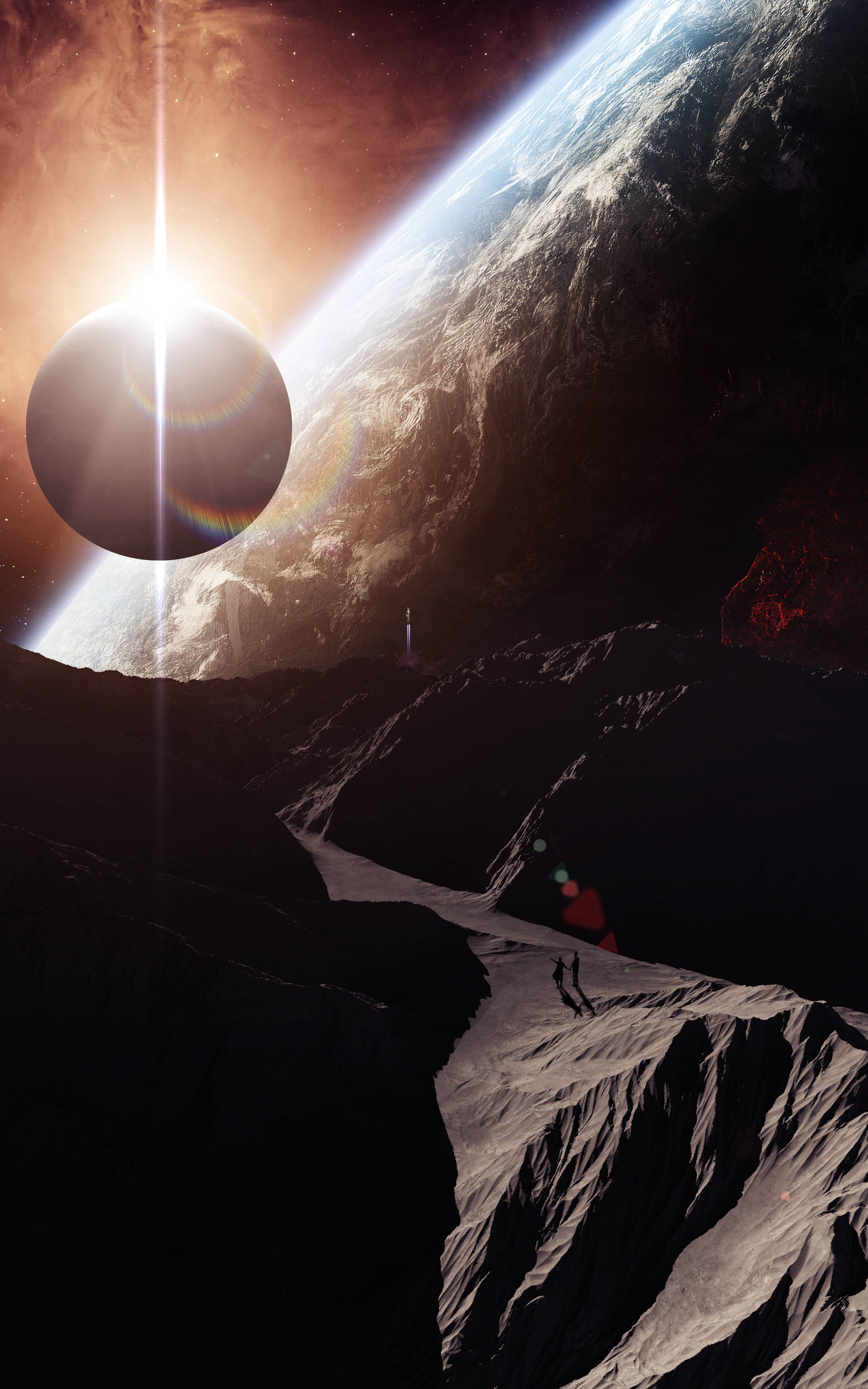 3200x5120 Download Mysterious Alien Silhouette on an Unknown Planet Wallpaper