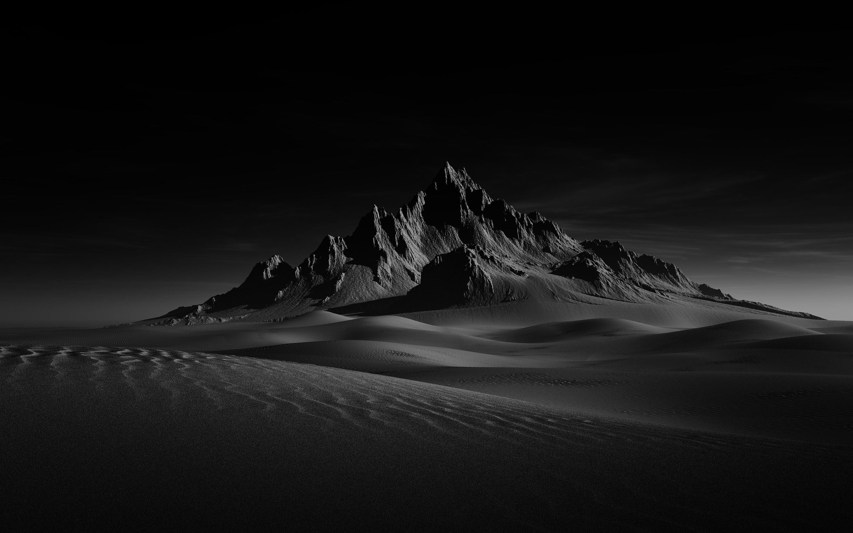 2880x1800 Download Desert on an unknown planet, Desert, Hills, Sand, Dunes, Black and White Wallpaper in 2880x1800 Resolution