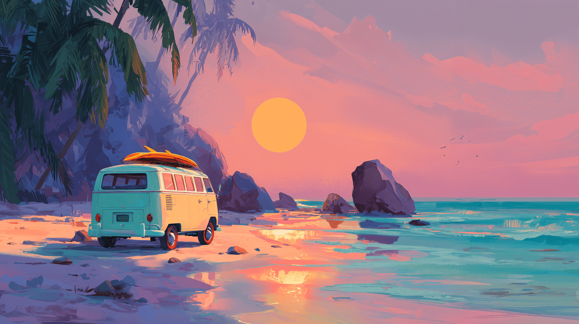 1920x1075 4K Ultra HD Summer Vibes Beach Sunset Wallpaper