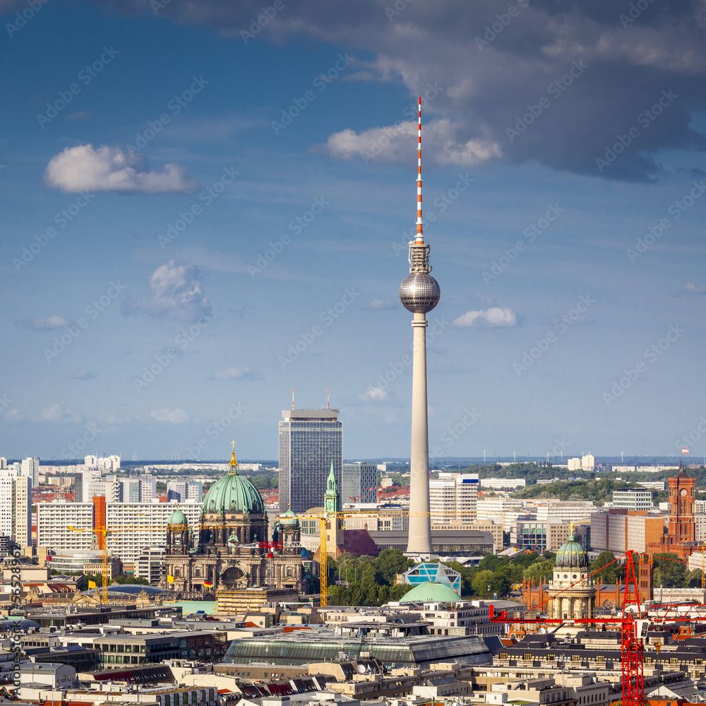 1000x1000 Poster, Print Fernsehturm television tower, Berlin views, Germany, 40x40 cm