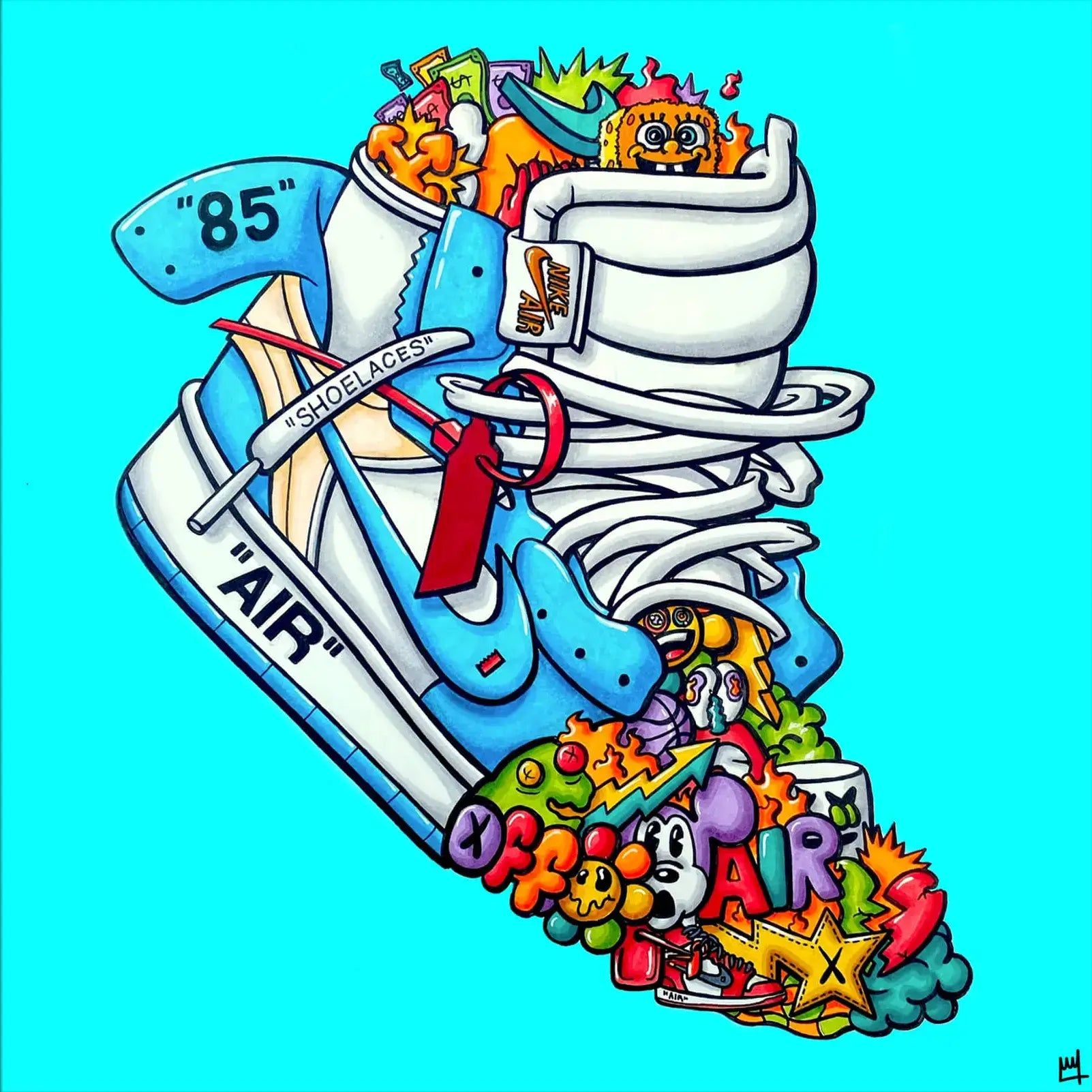 1602x1602 Blue Nike Air Jordan 1 Wall Art. BIG Wall Décor
