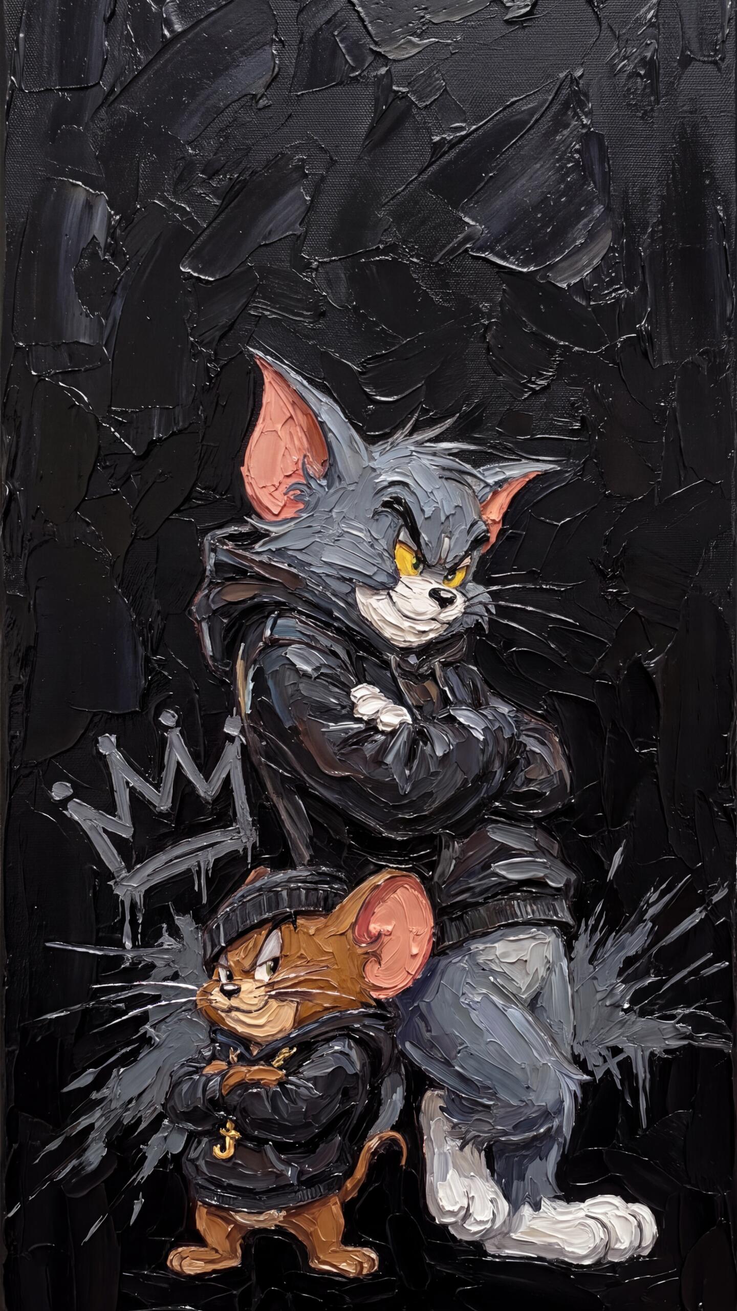 1440x2560 Grumpy Tom Jerry Drip Wallpaper
