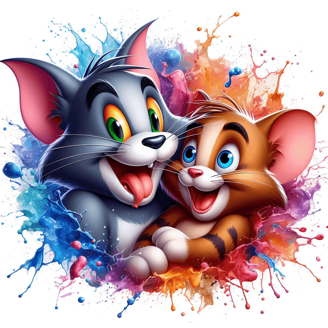 1080x1080 Tongue Out Tom & Jerry Color Drip DTF (direct To Film) Transfer