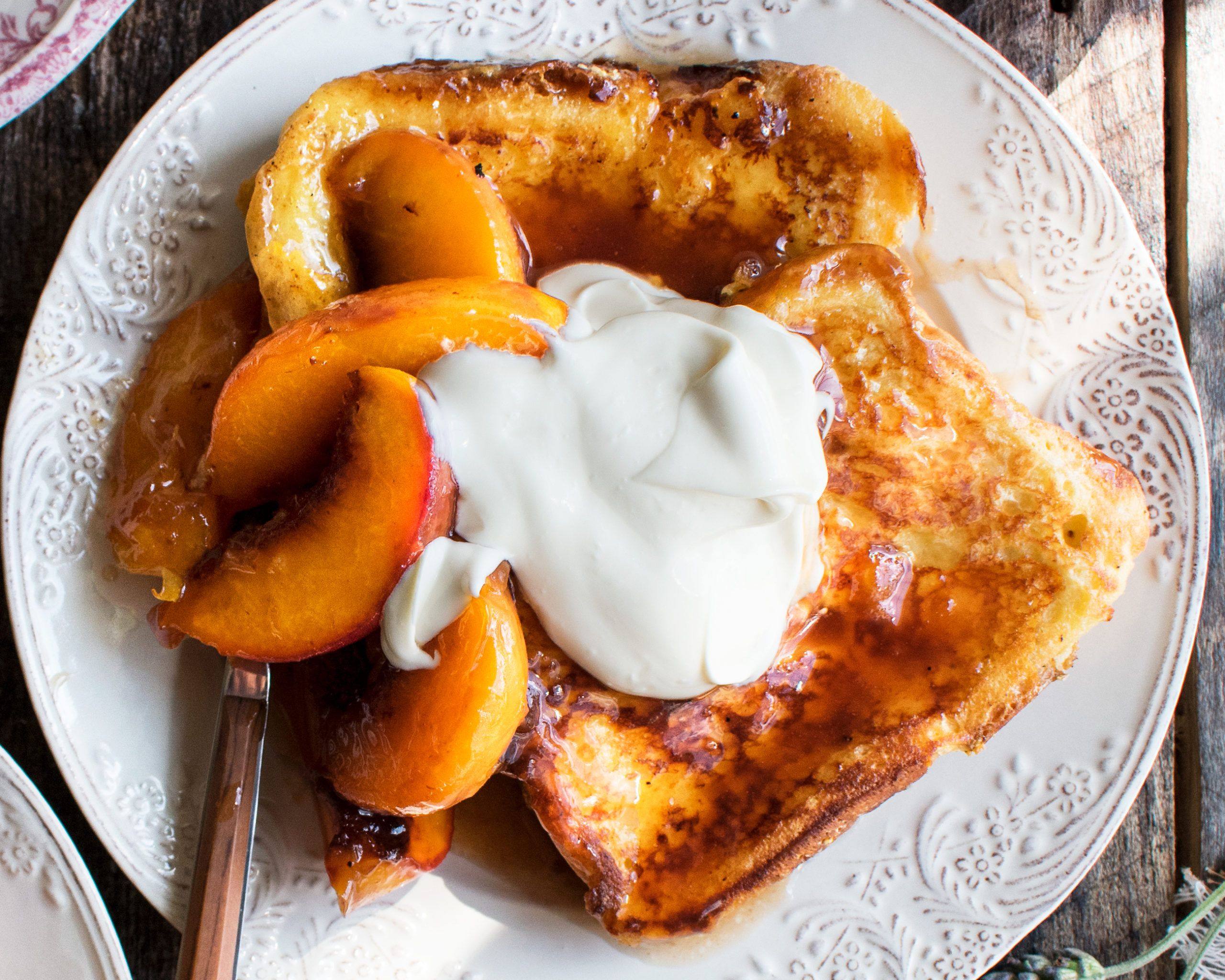 2560x2048 Sour Cream French Toast with Brown Sugar Peaches Original Dish