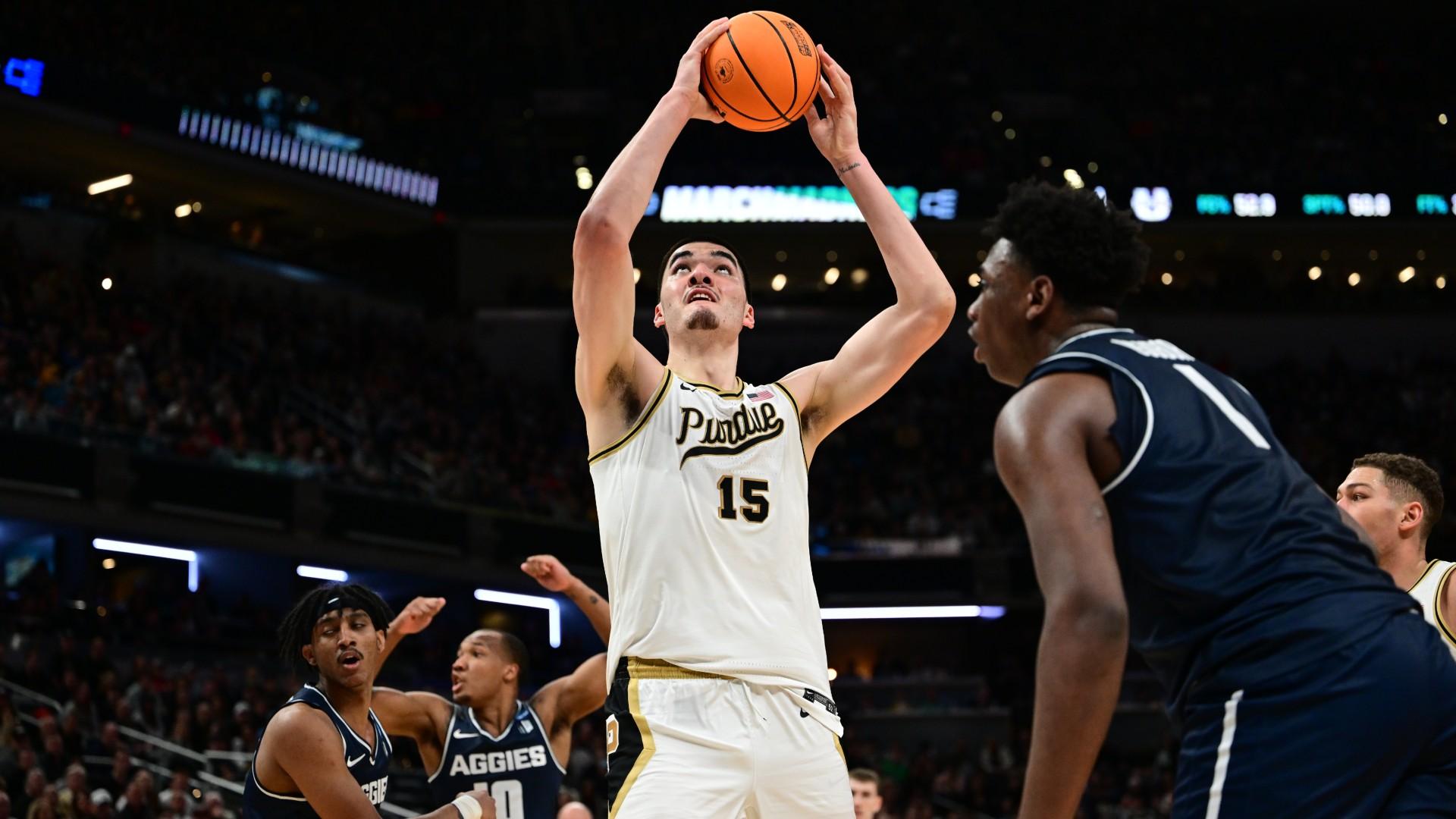 1920x1080 Zach Edey stats today: Purdue center dominates Utah State as Boilermakers make Sweet 16
