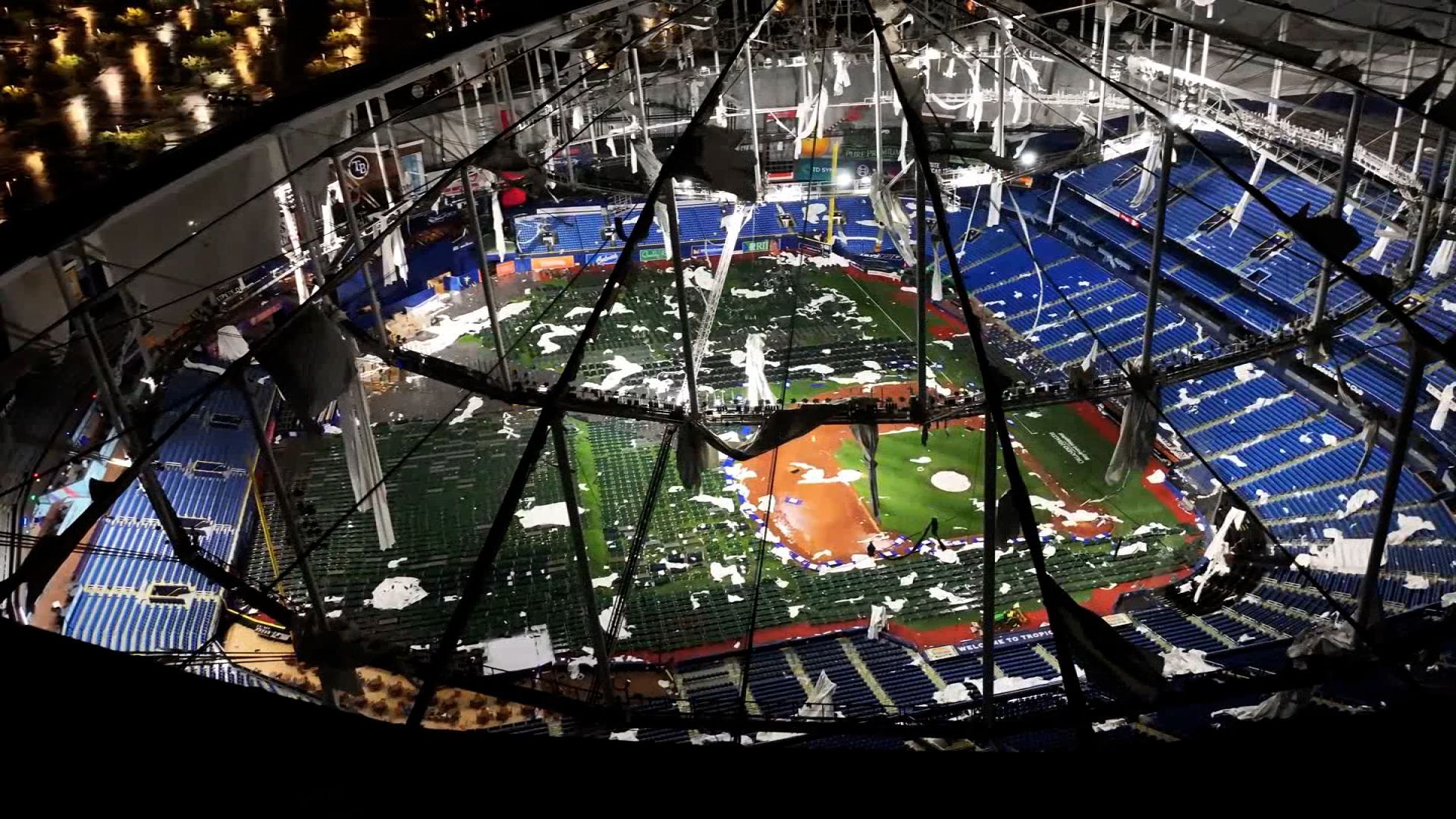 1920x1080 Dramatic drone footage shows Tropicana Field roof blown off