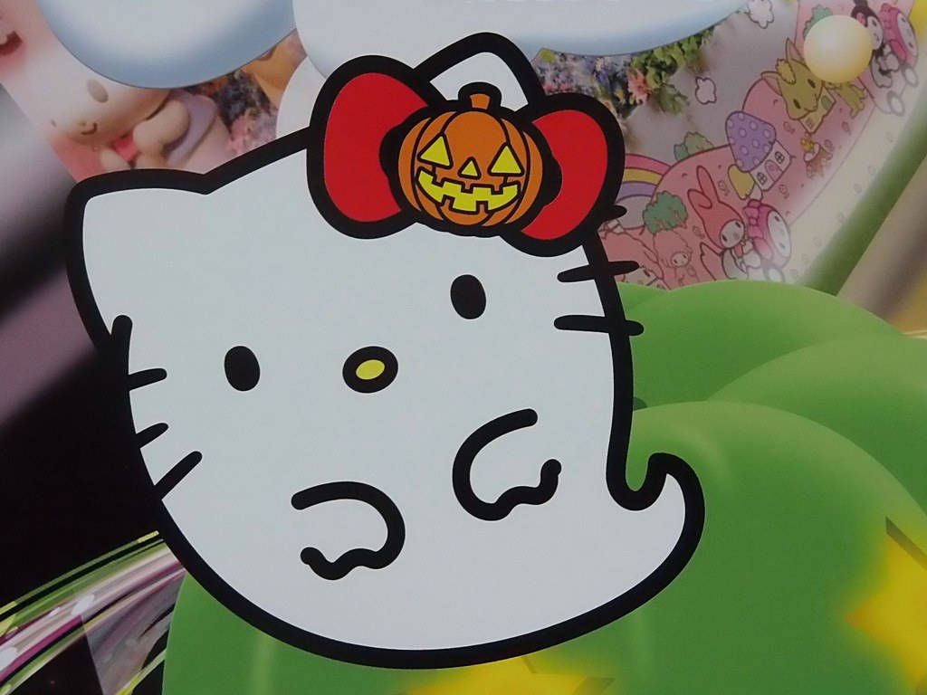 1024x768 Download Hello Kitty Halloween White Ghost Wallpaper