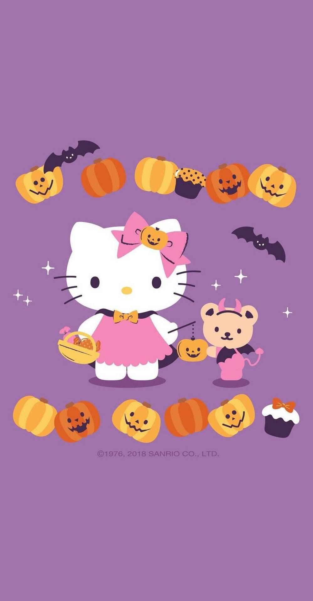 999x1920 Halloween Hello Kitty Purple Wallpaper