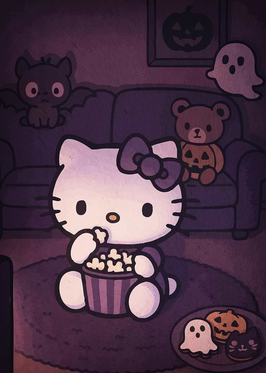 857x1200 Hello Kitty Halloween Movie Night Poster, Picture & Metal Print