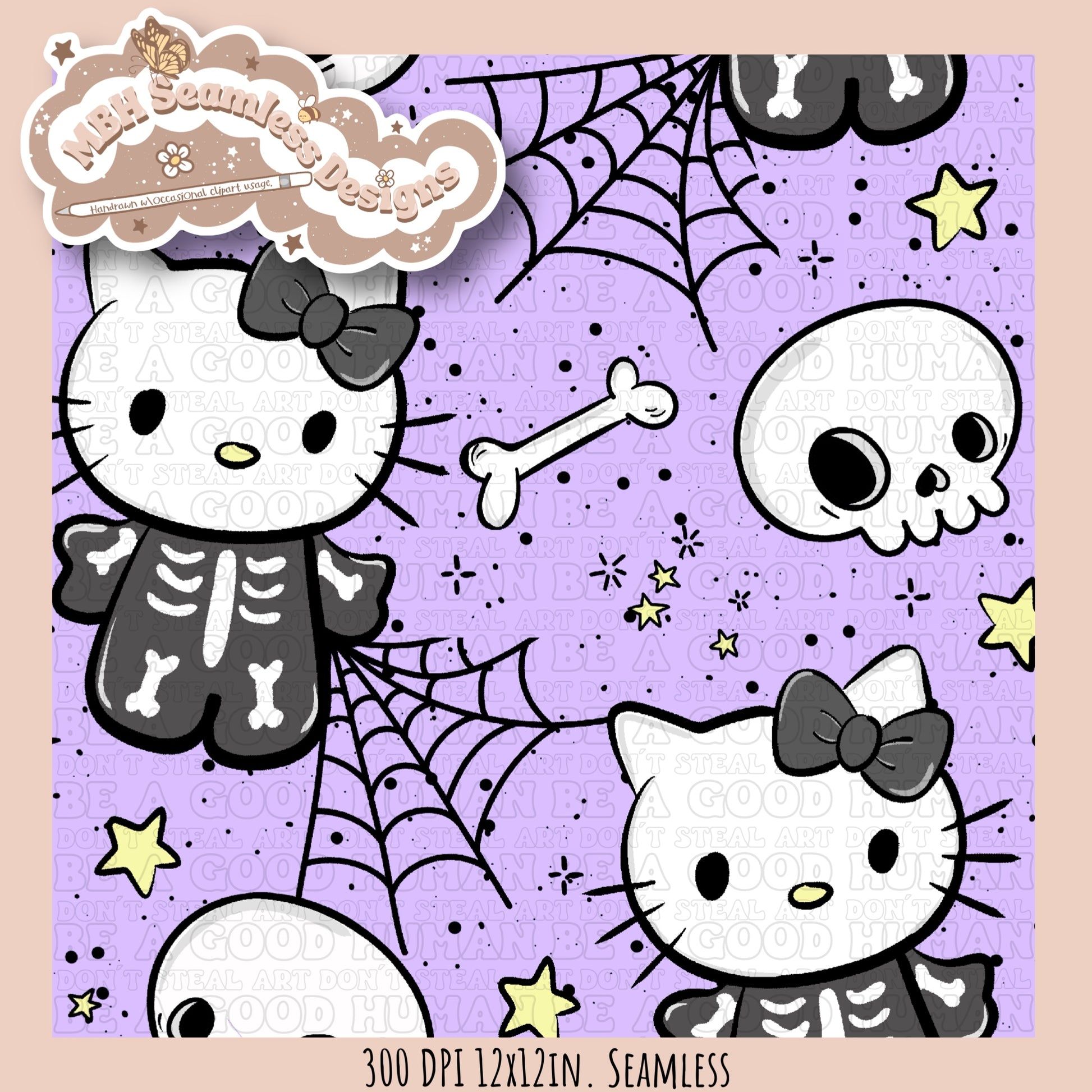 1946x1946 Hello Kitty Skeleton Seamless Pattern MULTIPLE COLORWAYS