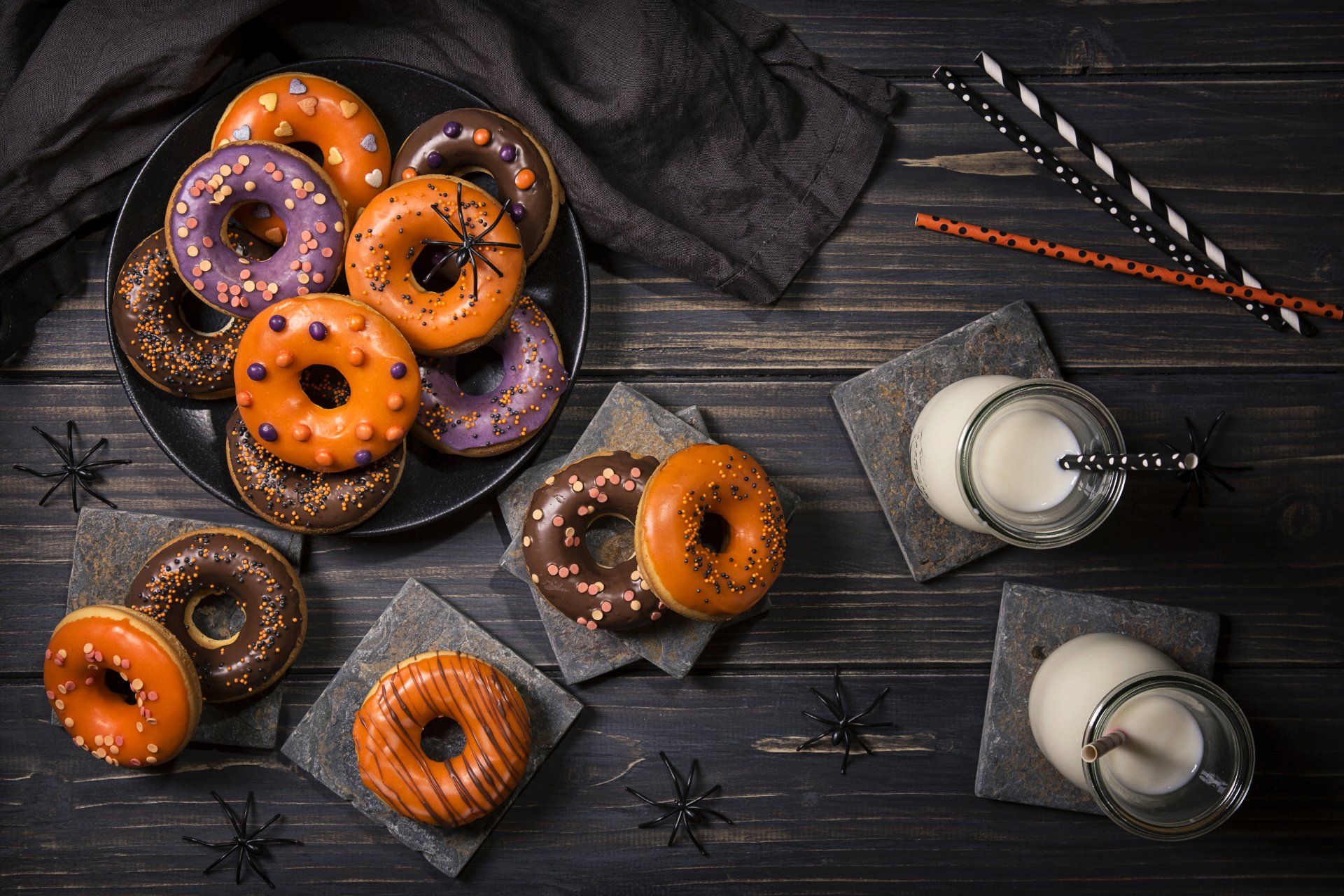 1920x1280 Halloween Sweets and Spooky Donuts with Milk
