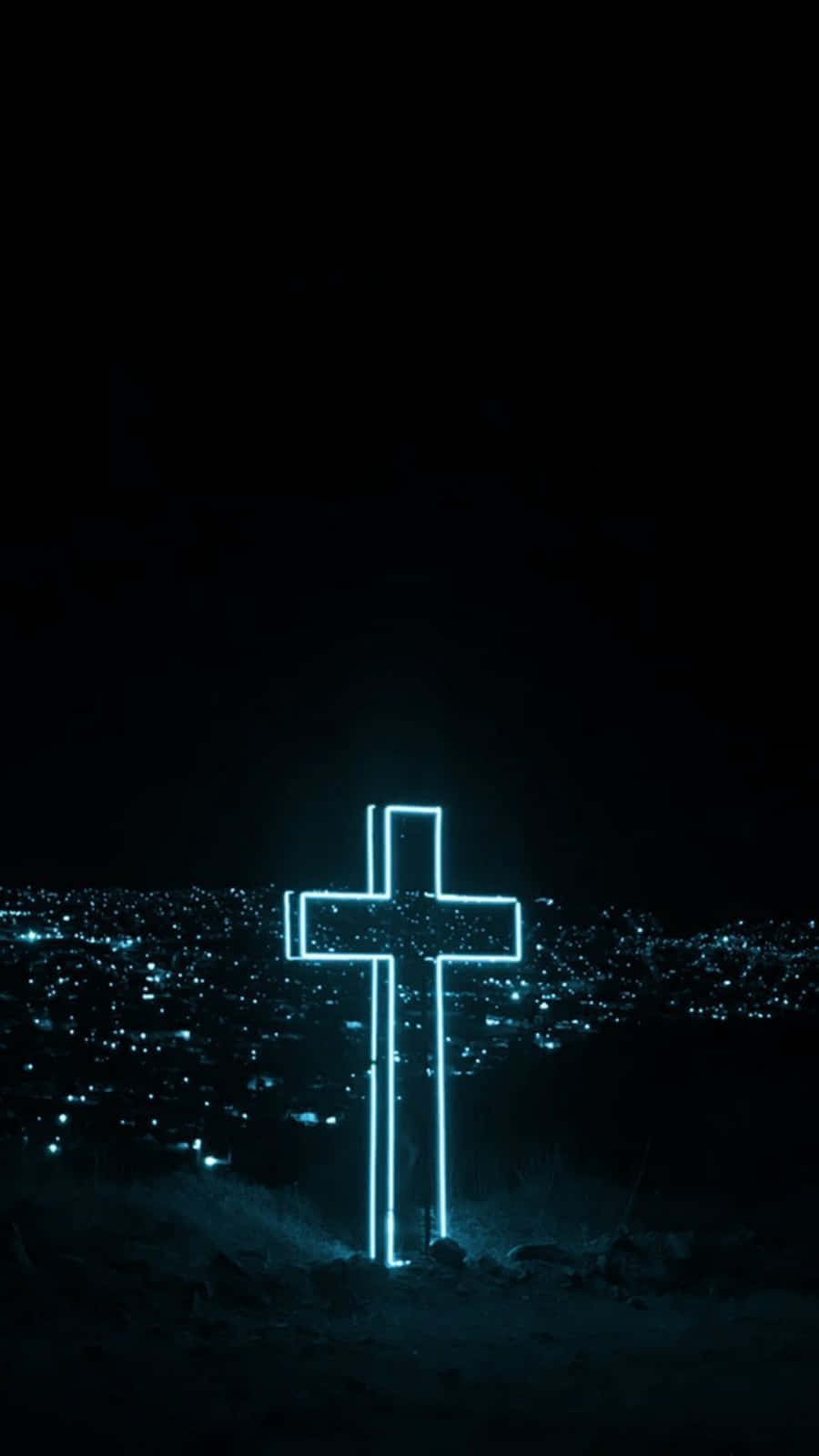 900x1600 Download Beautiful Cross With Blue Neon Light Wallpaper