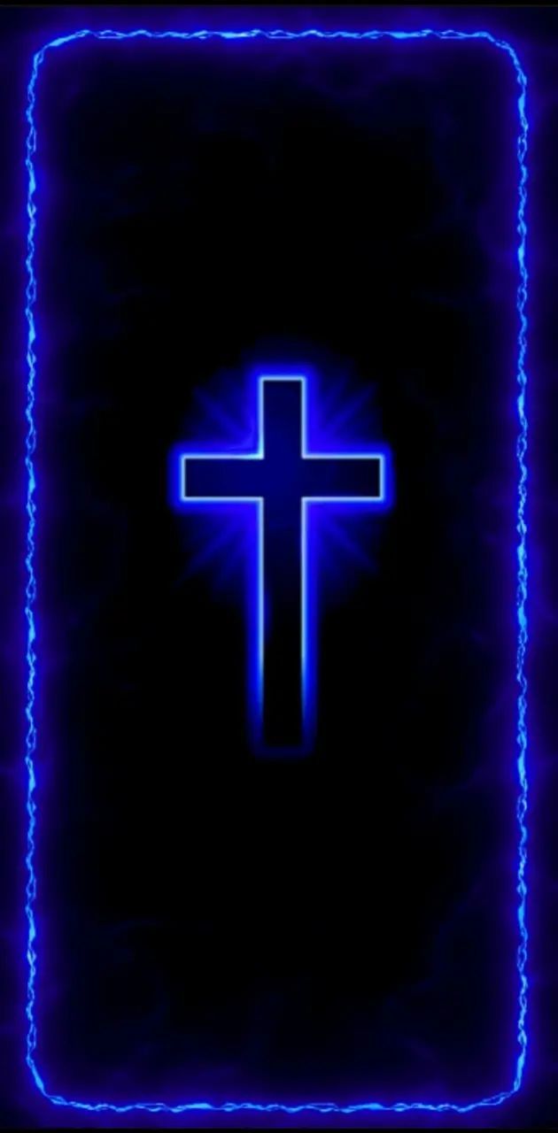 630x1280 blue neon cross wallpaper