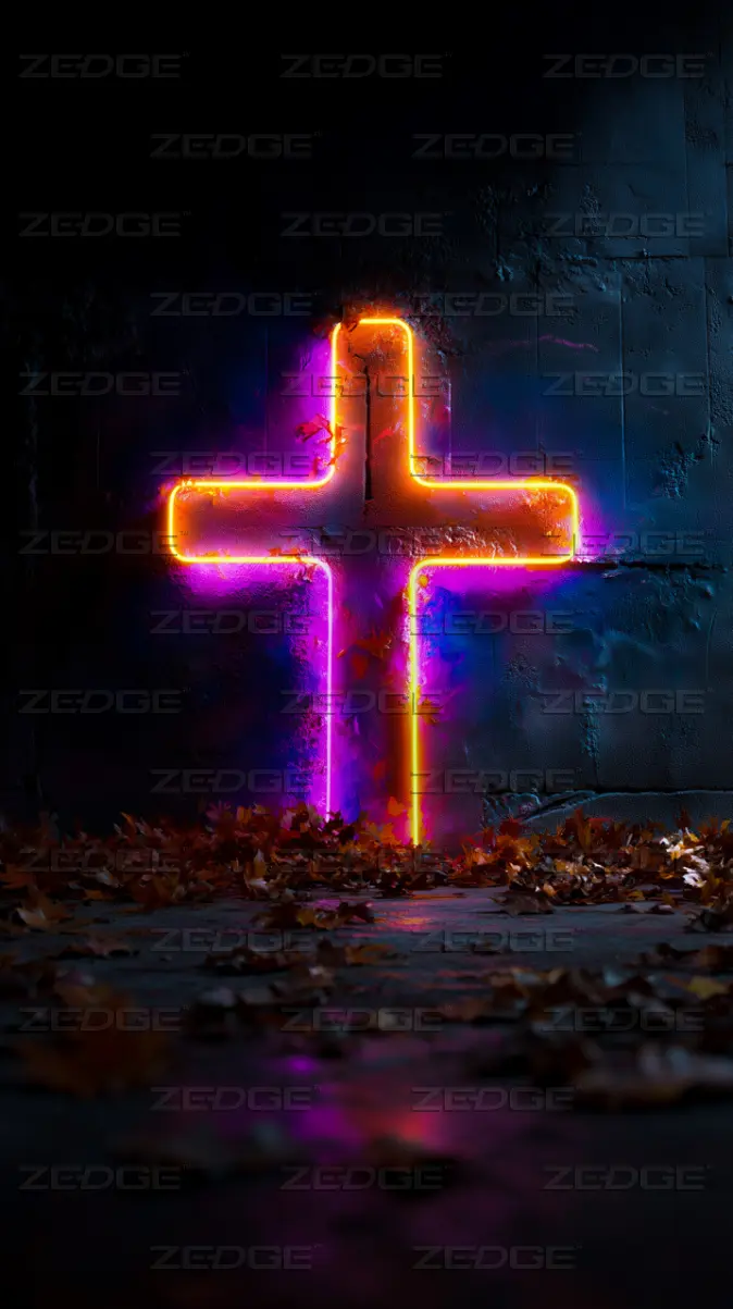 674x1203 Glowing Neon Cross wallpaper