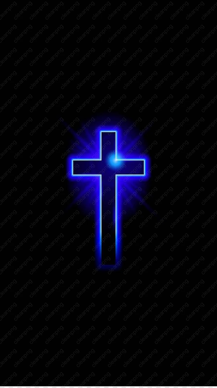 750x1340 Blue Glowing Cross with Light Burst on Black Background PNG Image