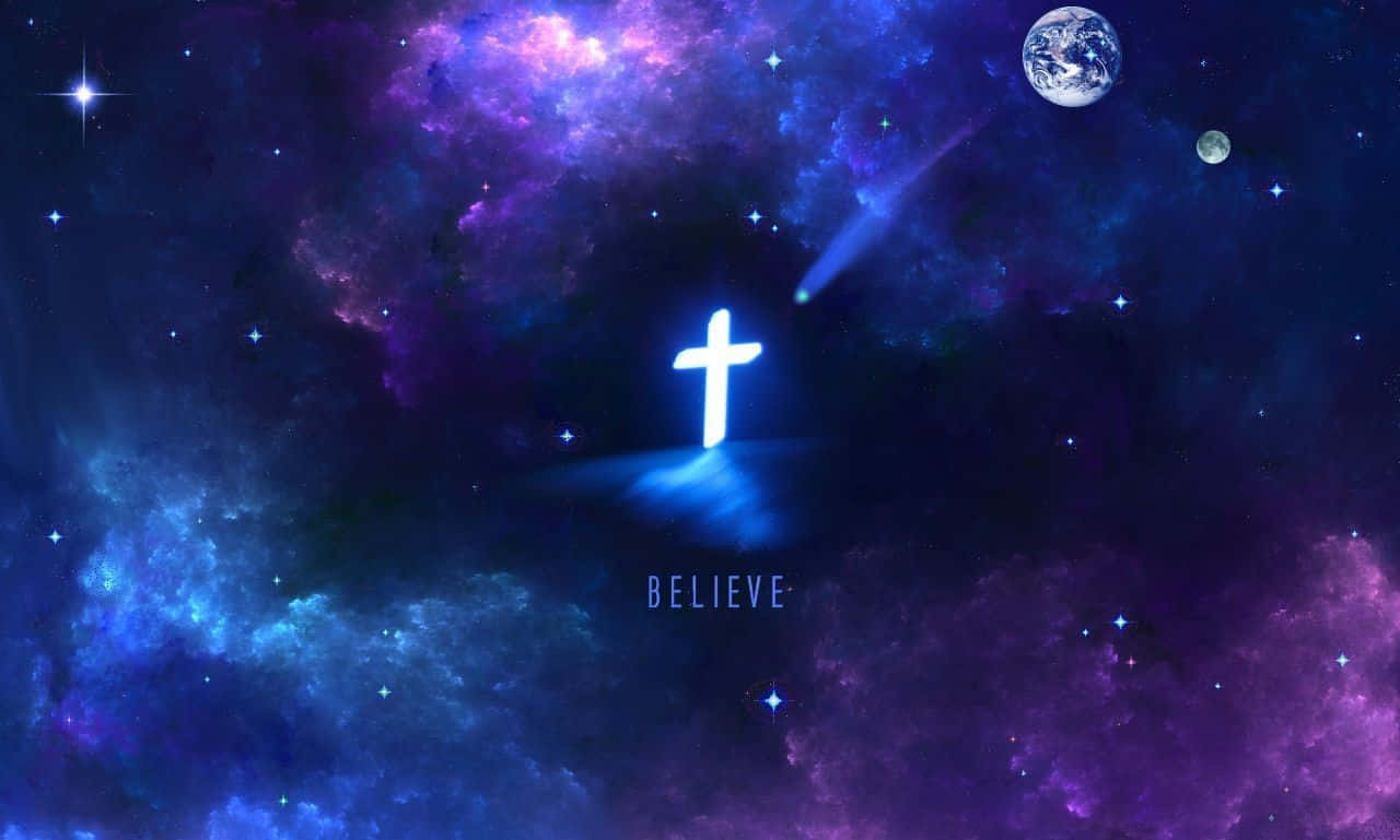 1280x769 Download Neon Cross Galaxy Believe Wallpaper