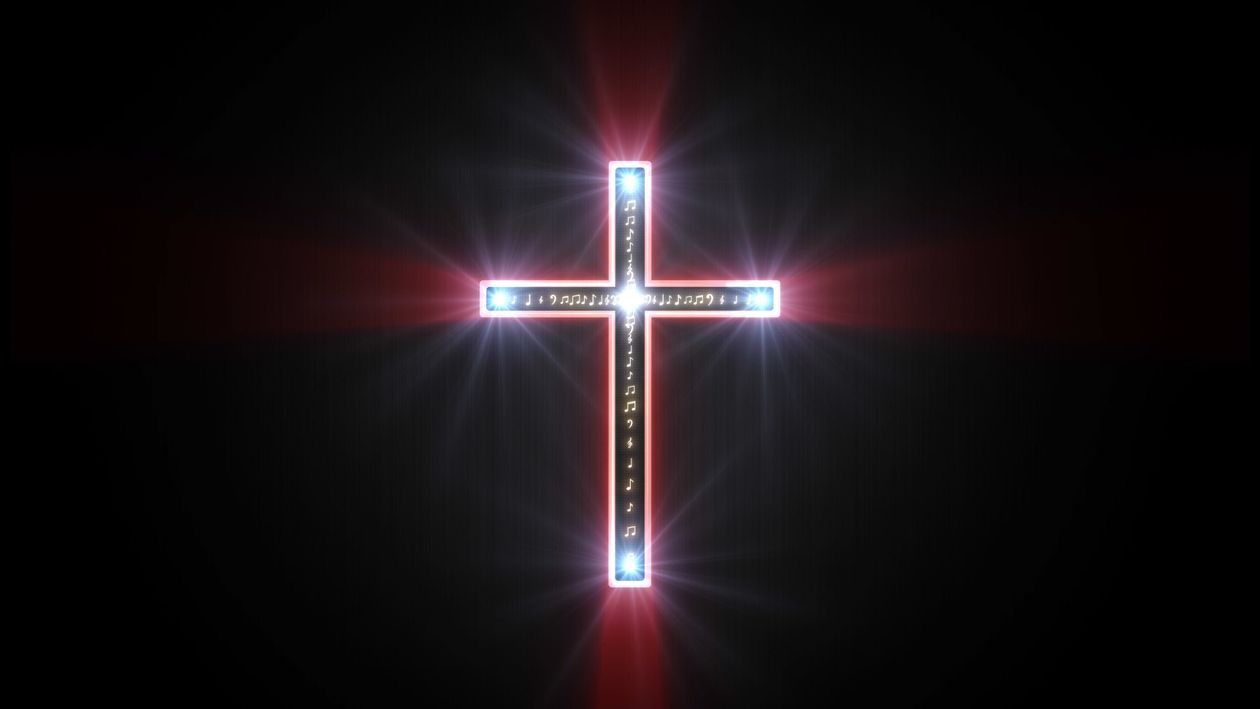 1260x709 Glowing Red Cross With Music Notes Christian Background Video Free Stock Video Footage, Royalty Free 4K & HD Video Clip