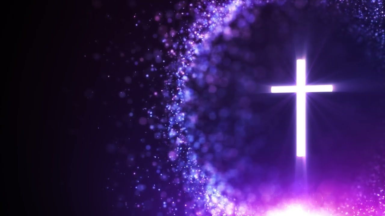 1280x720 Glowing Cross of Light Purple Cross Spinning on the Right Side in 4K Loop