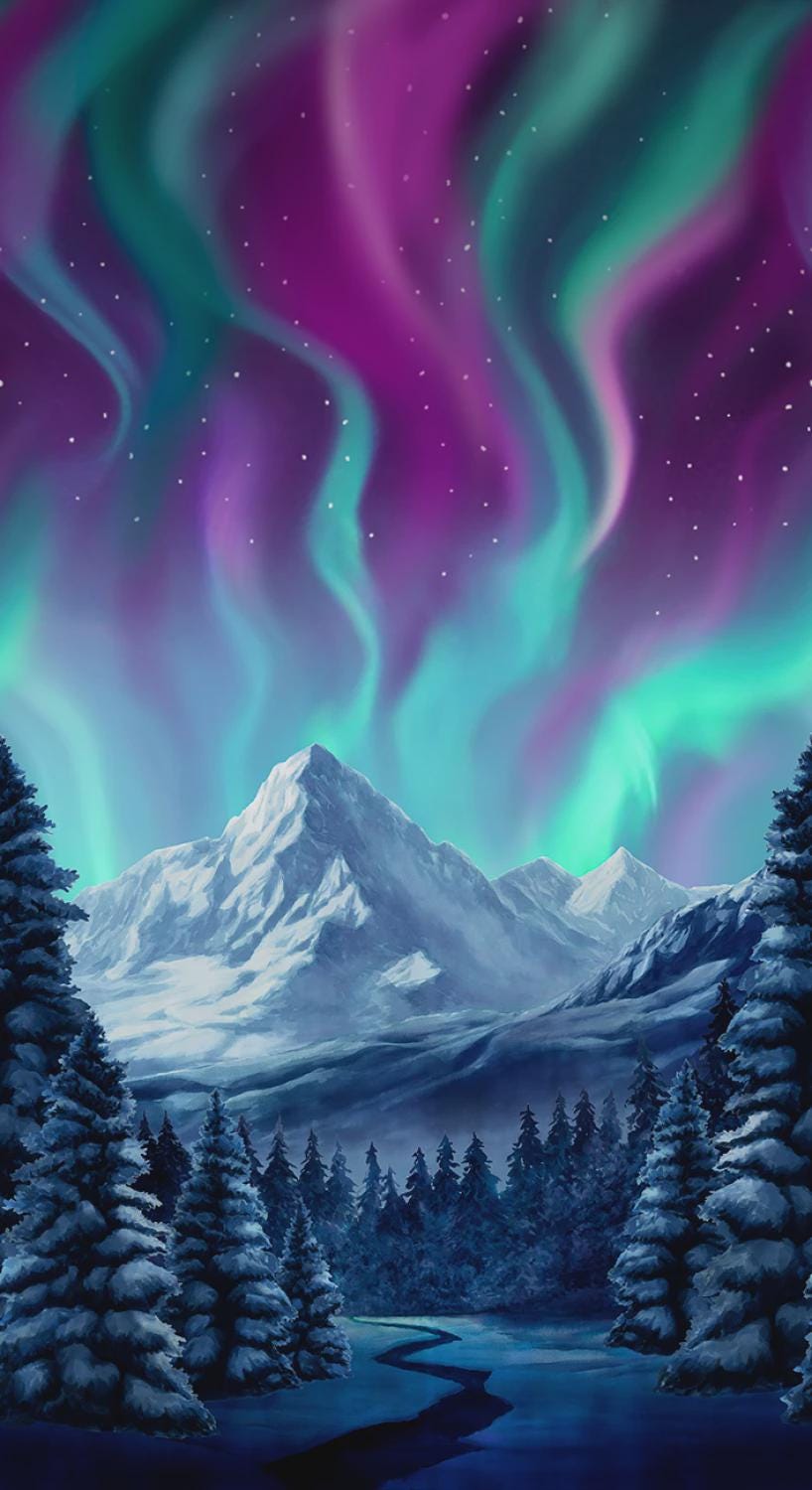 818x1500 Northern Lights Aurora Borealis Mountain Woven Cotton Fabric Panel, Priced by the PANEL, From Timeless Treasures NEW, See the Description!