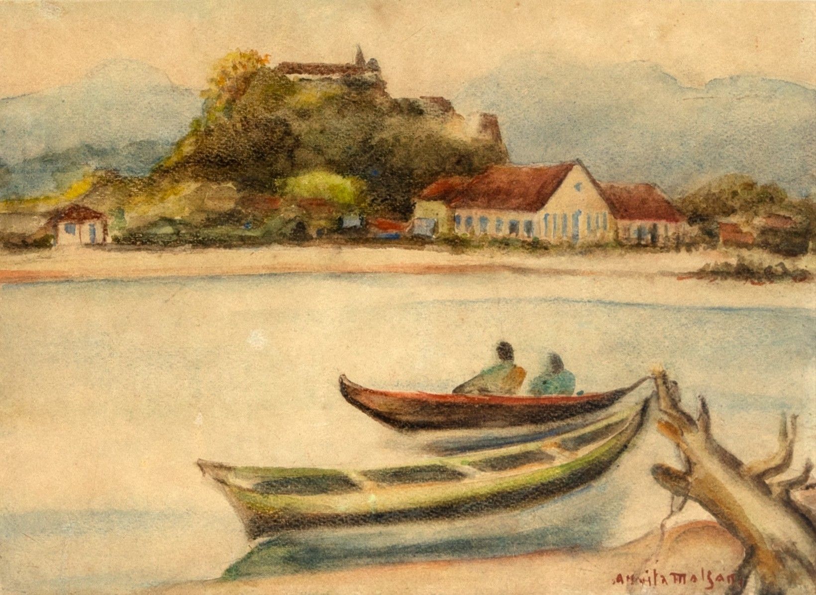1640x1195 Anita Malfatti. Rio Itanhaém - (com Hotel Pollastrini e igreja) (1942)