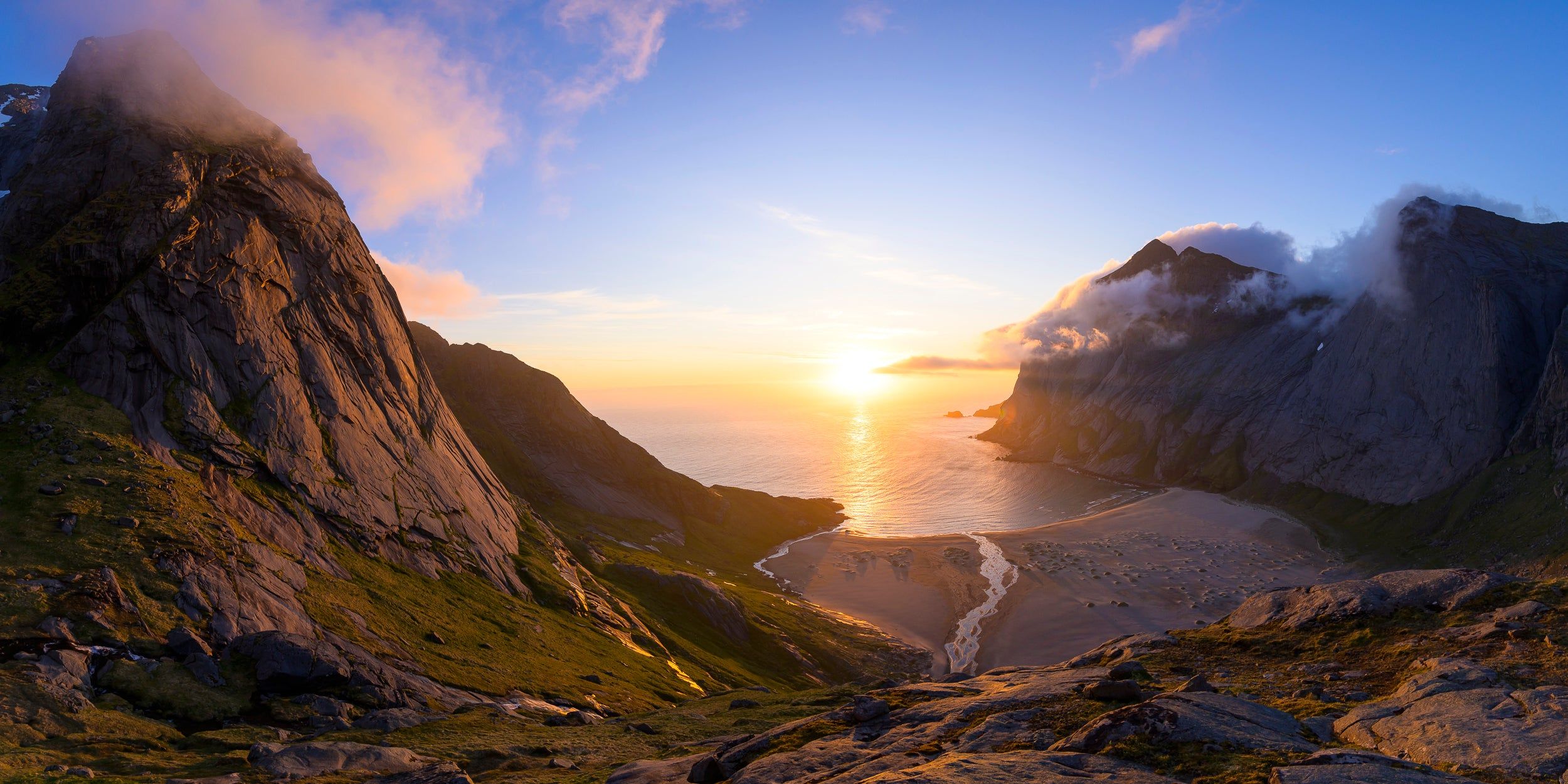 2500x1250 Midnight Sunset on Bunes Beach from Trolidalen: 24x48 Limited Edition