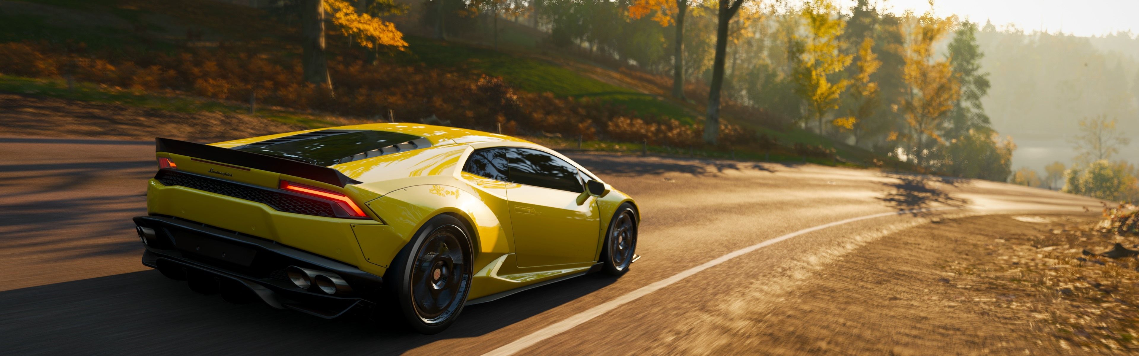 3840x1200 Wallpaper Yellow Lamborghini supercar speed, Forza Horizon 3840x2160 UHD 4K Picture, Image