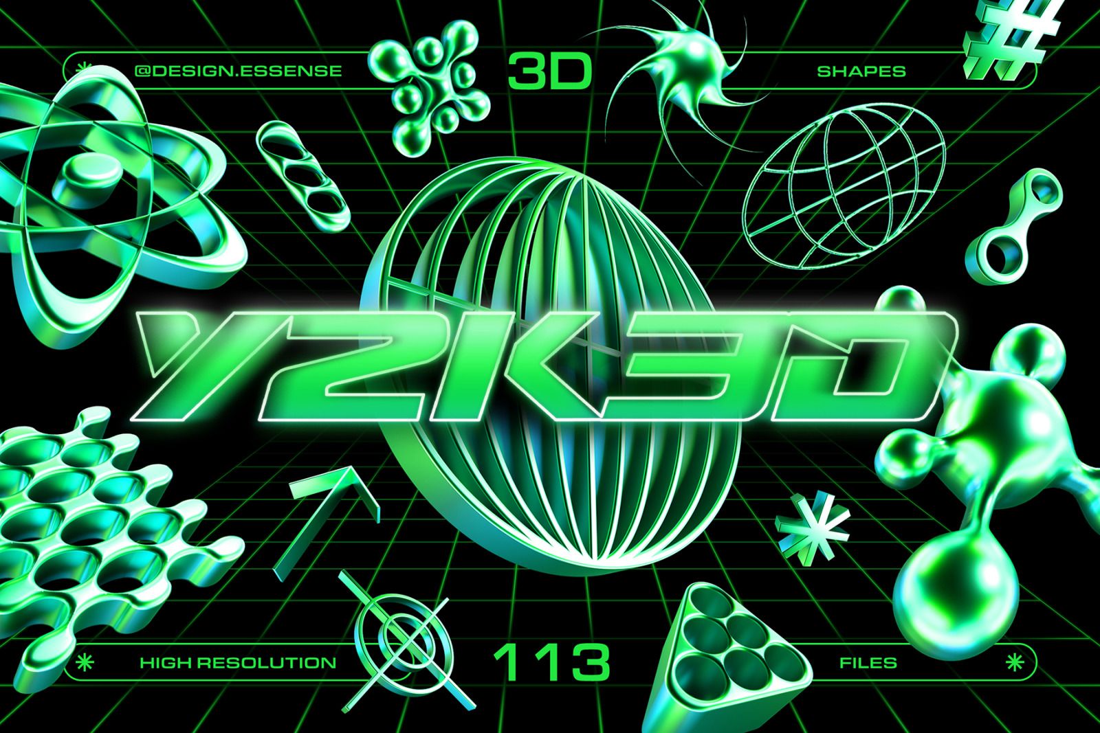 1600x1067 Y2K 3D Shapes Collection on Yellow Image Creative Store