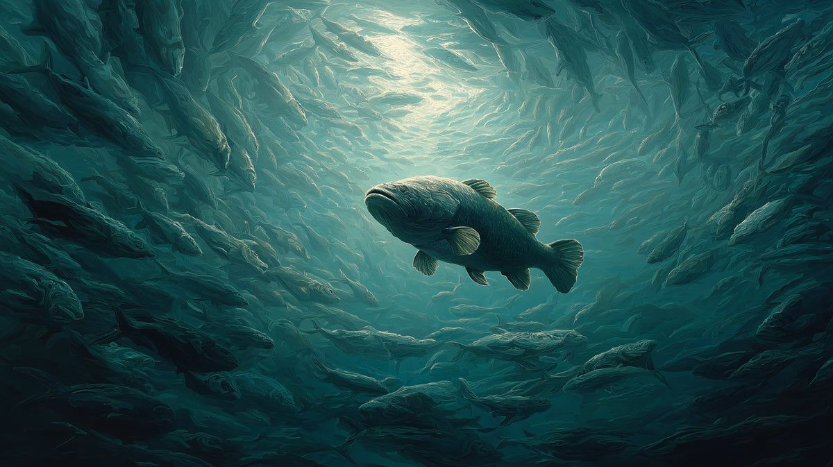 1200x673 Deep Sea Schooling Fish Mural Wallpaper