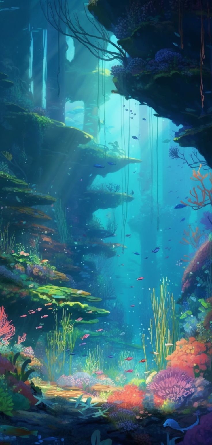 736x1545 Mystic Abyss: Deep Sea Wonders iPhone Wallpaper with Dark Aesthetic. Underwater wallpaper, Underwater art, Anime scenery wallpaper