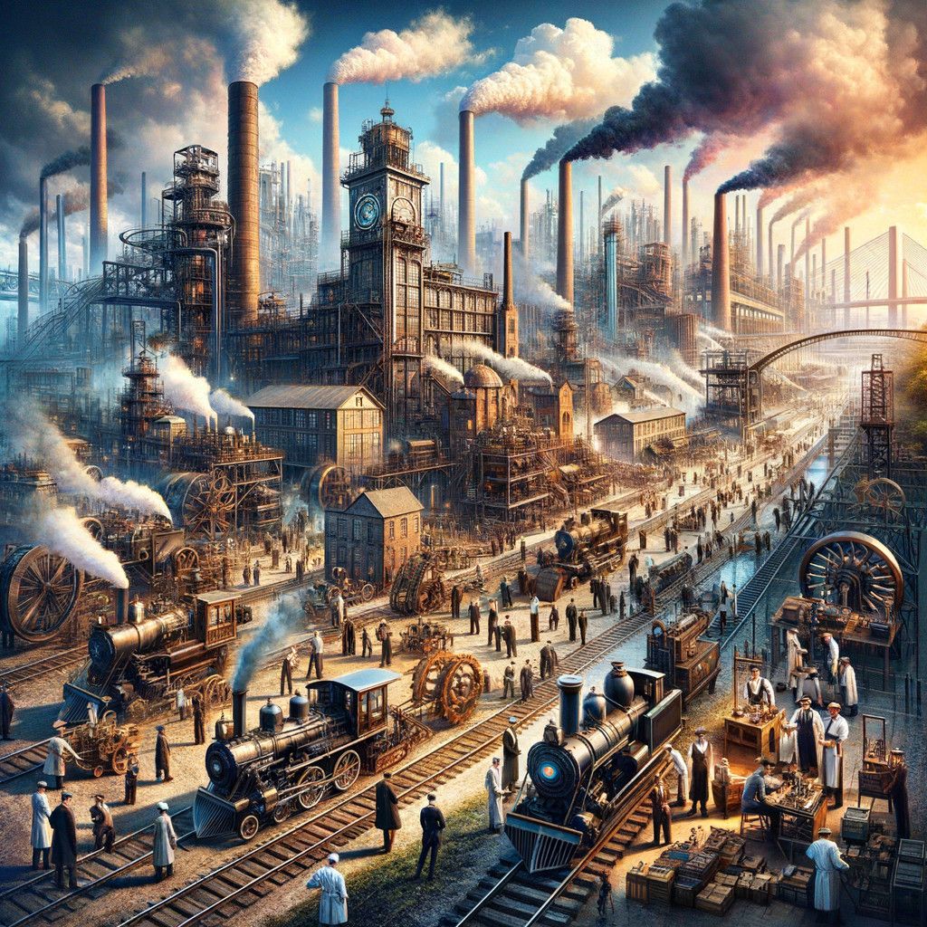 1024x1024 19th Century Factory Landscape with Workers and Machinery. Deep Dream Generator