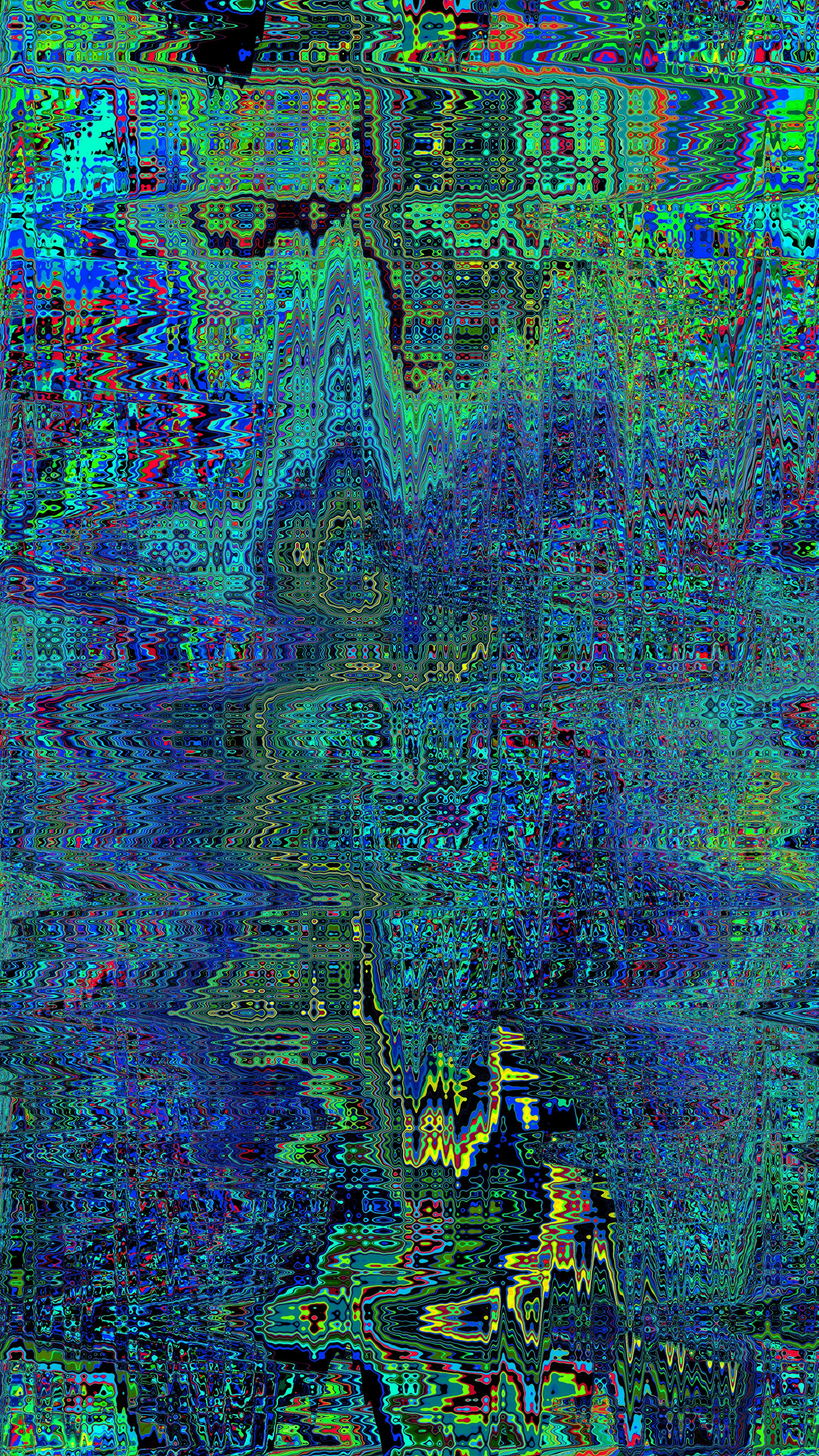 3000x5333 Abstract digital art with blue and green glitch patterns