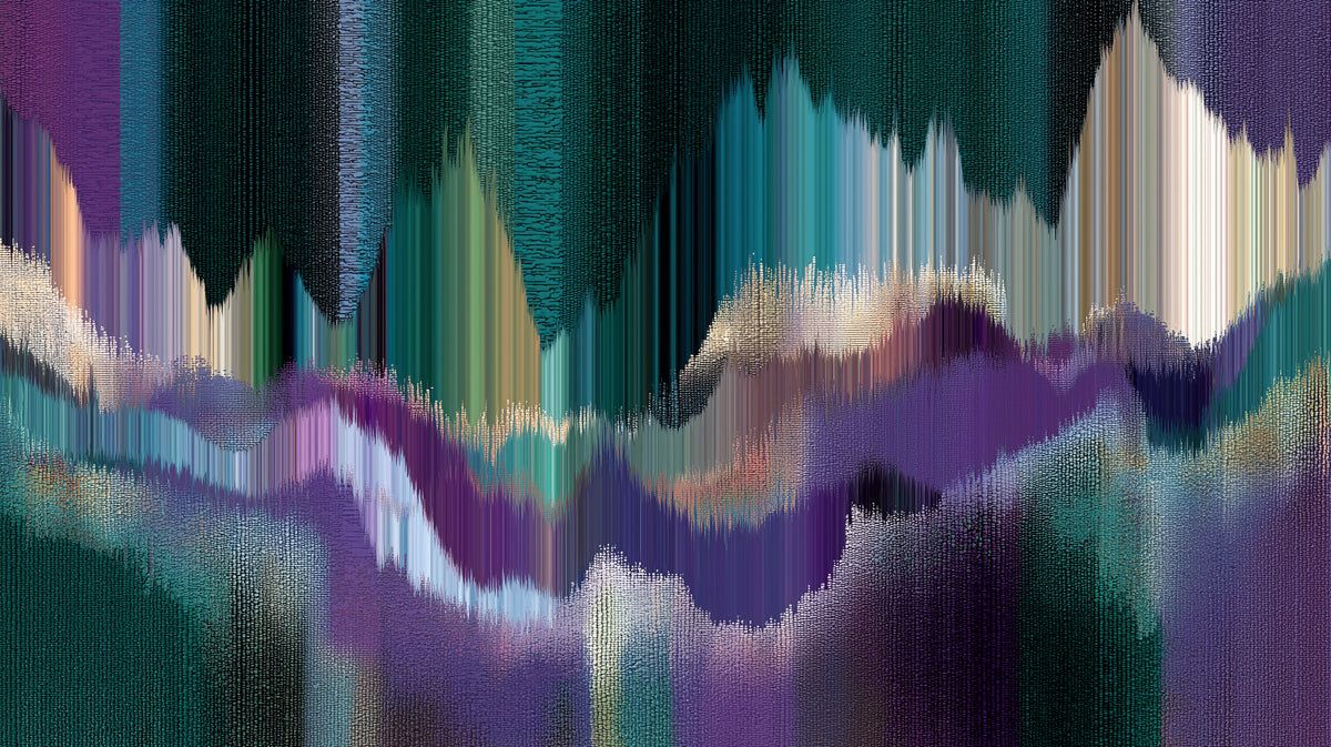 1200x673 Abstract Mountain Glitch Mural Wallpaper. Dark Modern Wall Art