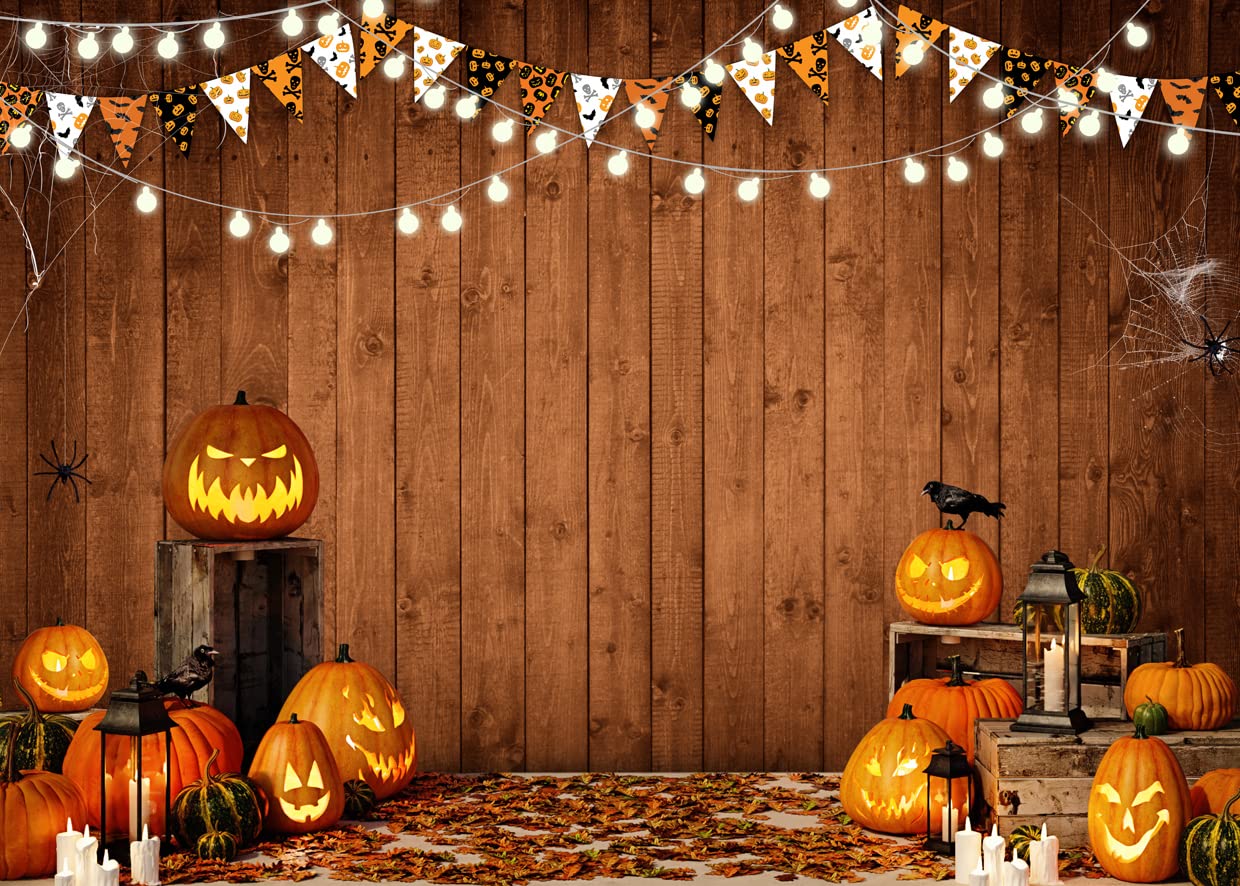 1240x886 Amazon.com : LYCGS 8X6FT Halloween Background Halloween Themed Pumpkin Lantern Photography Backdrop Rustic Wood Background Spider Web Horror Nightmare Party Decoration X 54