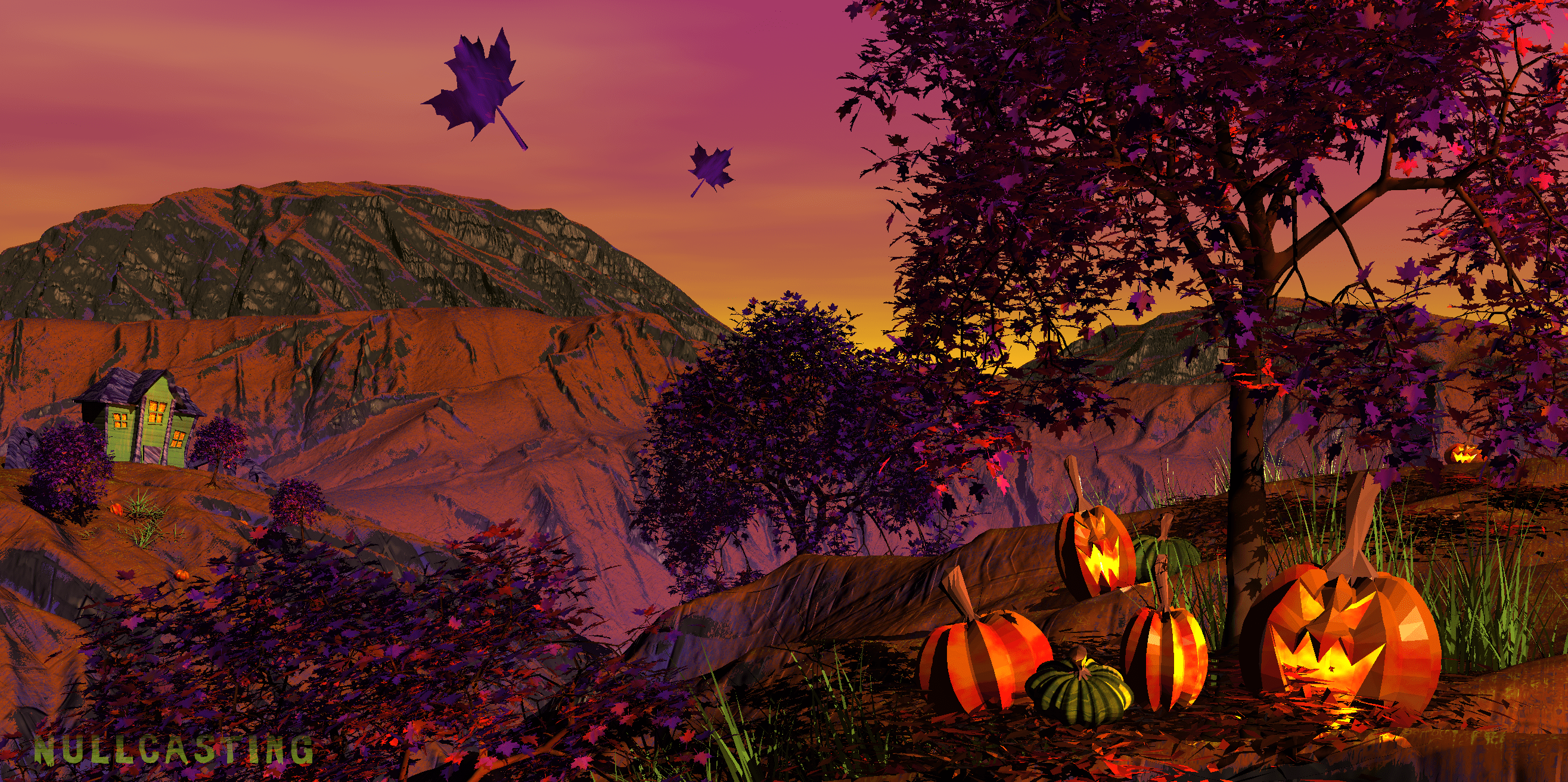 2631x1312 made a halloween themed retro wallpaper last night