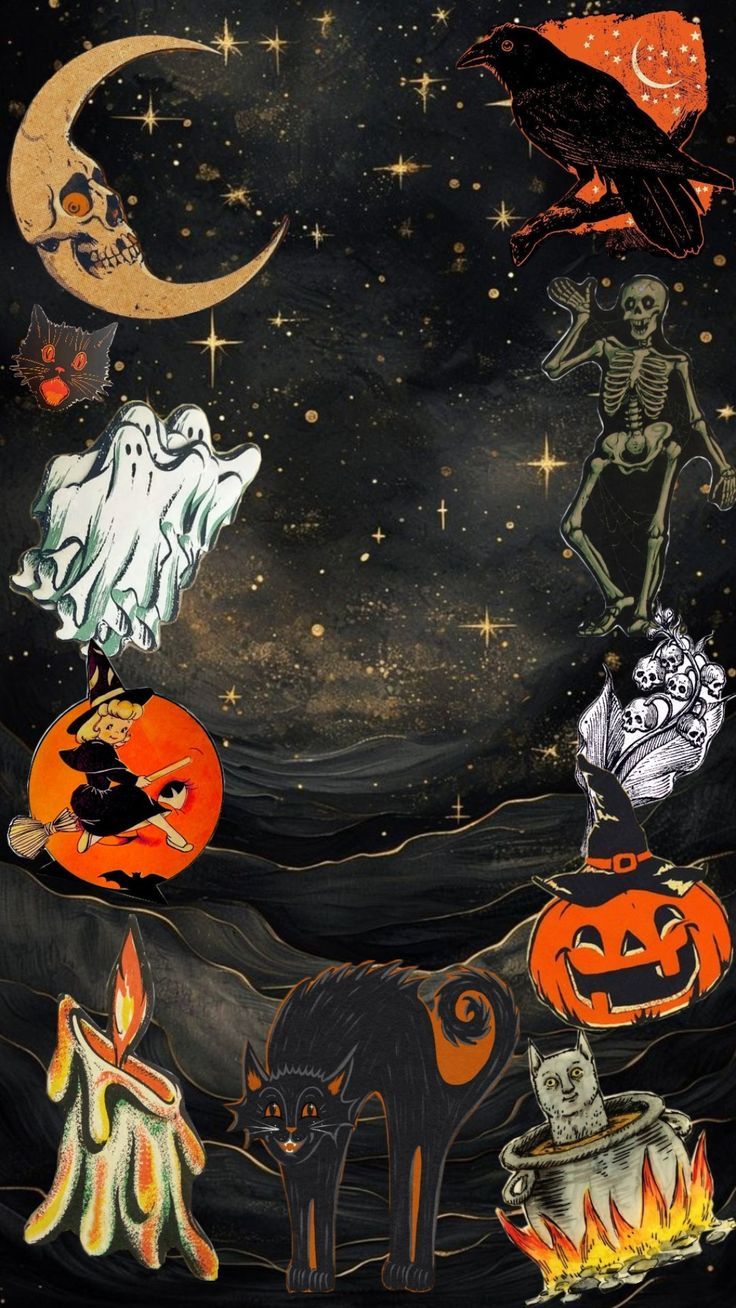 736x1308 Vintage halloween wallpaper with ghosts. Witch wallpaper iphone, Halloween background aesthetic witch, Vintage halloween image