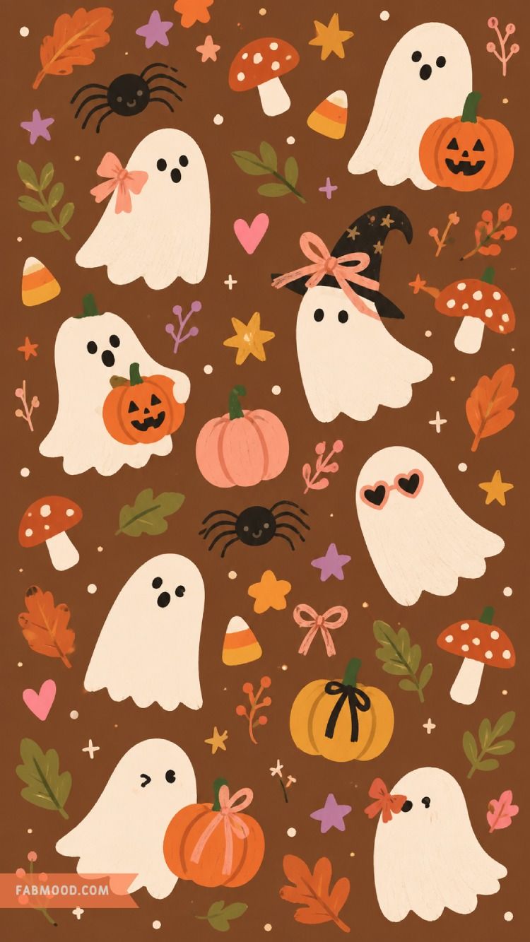 750x1333 Spooky Cute Brown Halloween Aesthetic Wallpaper for Phone