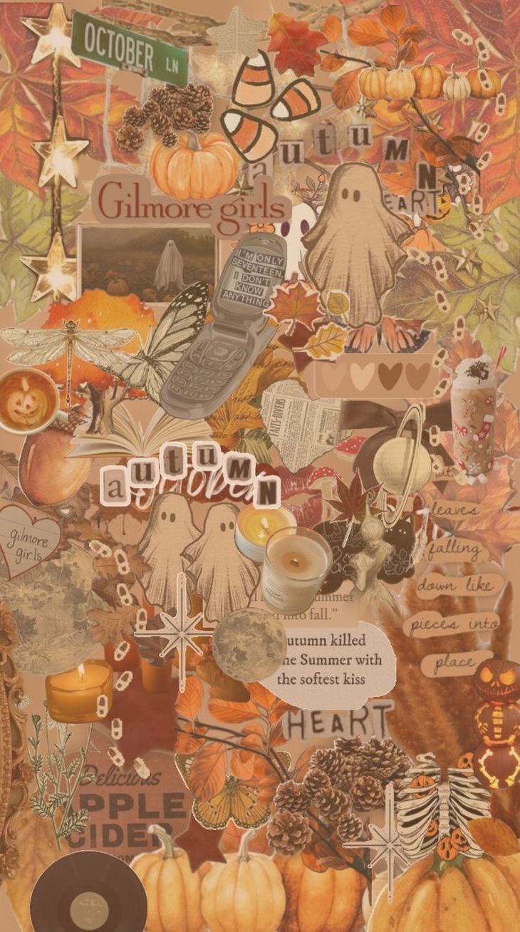 730x1308 Vintage Halloween Collage Wallpaper : Y2K Autumn Phone Background